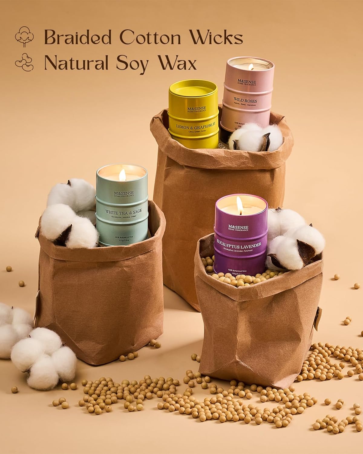 MSENSE 4 Pack Soy Wax Candles with Fragrance