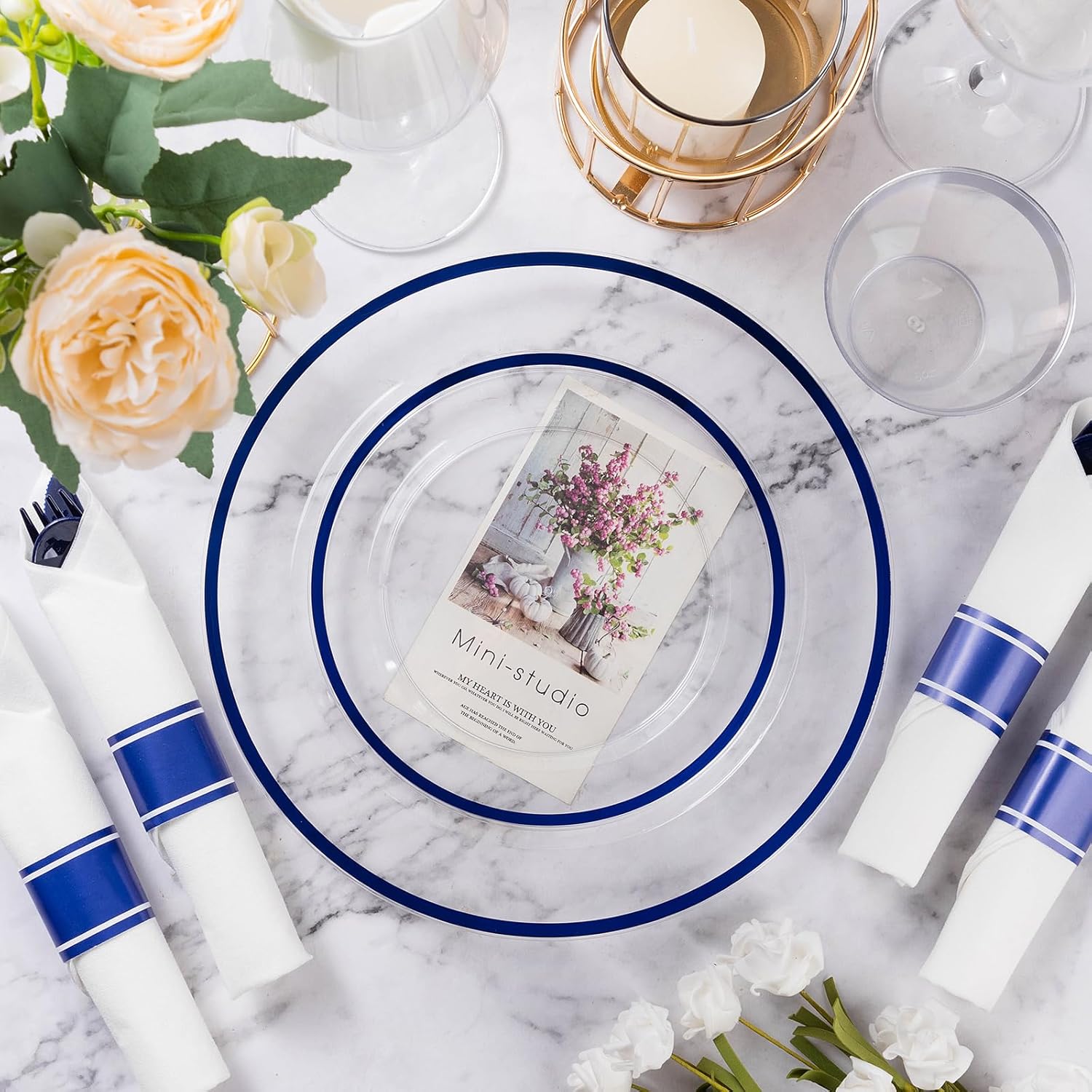 Goodluck 350 Piece Dark Blue Plastic Dinnerware Set for 50 Guests