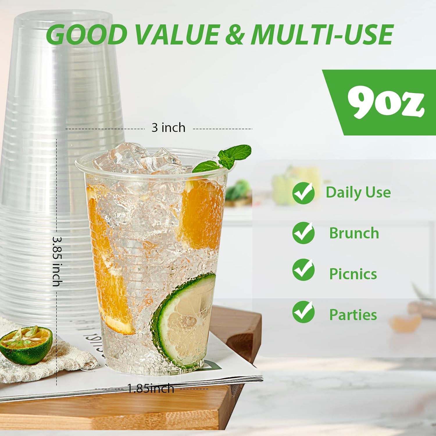 Lilymicky 500 Pack 9 oz Clear Plastic Cups