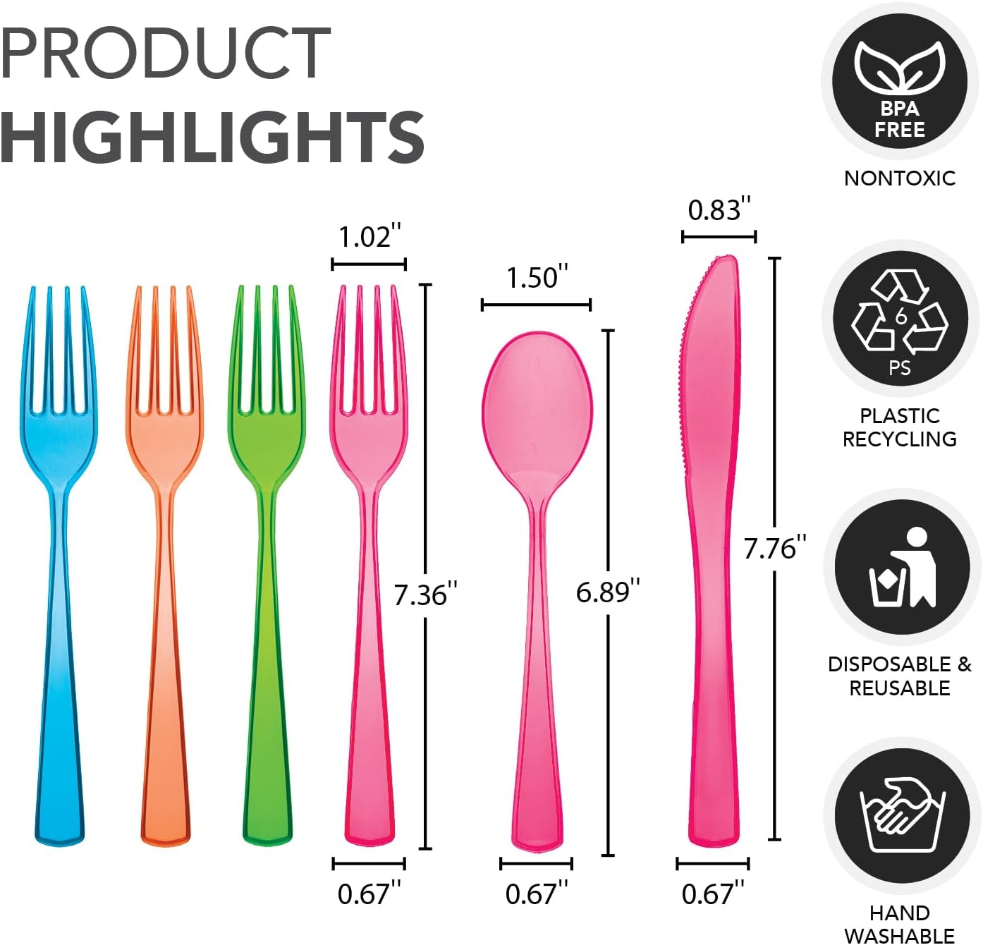 Party Essentials Heavy-Duty Neon Cutlery Combo Pack 288 Pieces