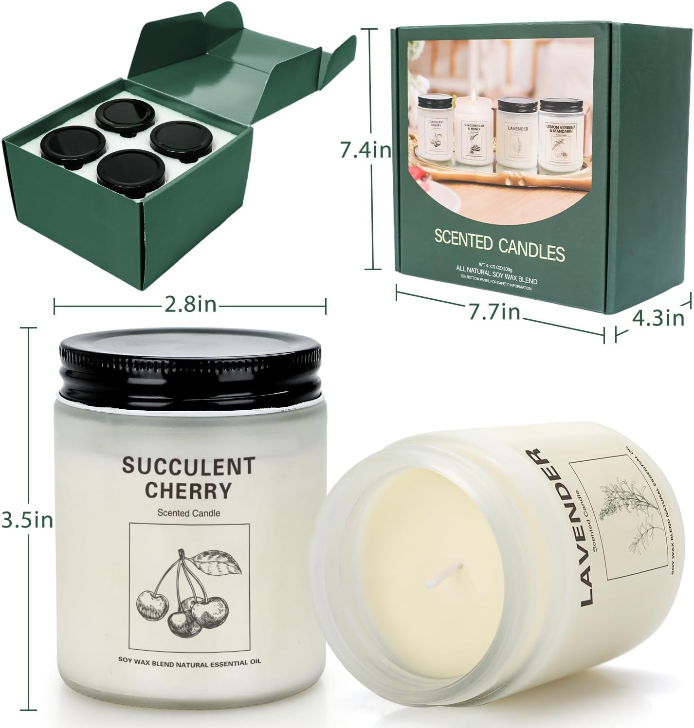 Scented Candle Set 4 Pack - Natural Soy Wax Aromatherapy Candles