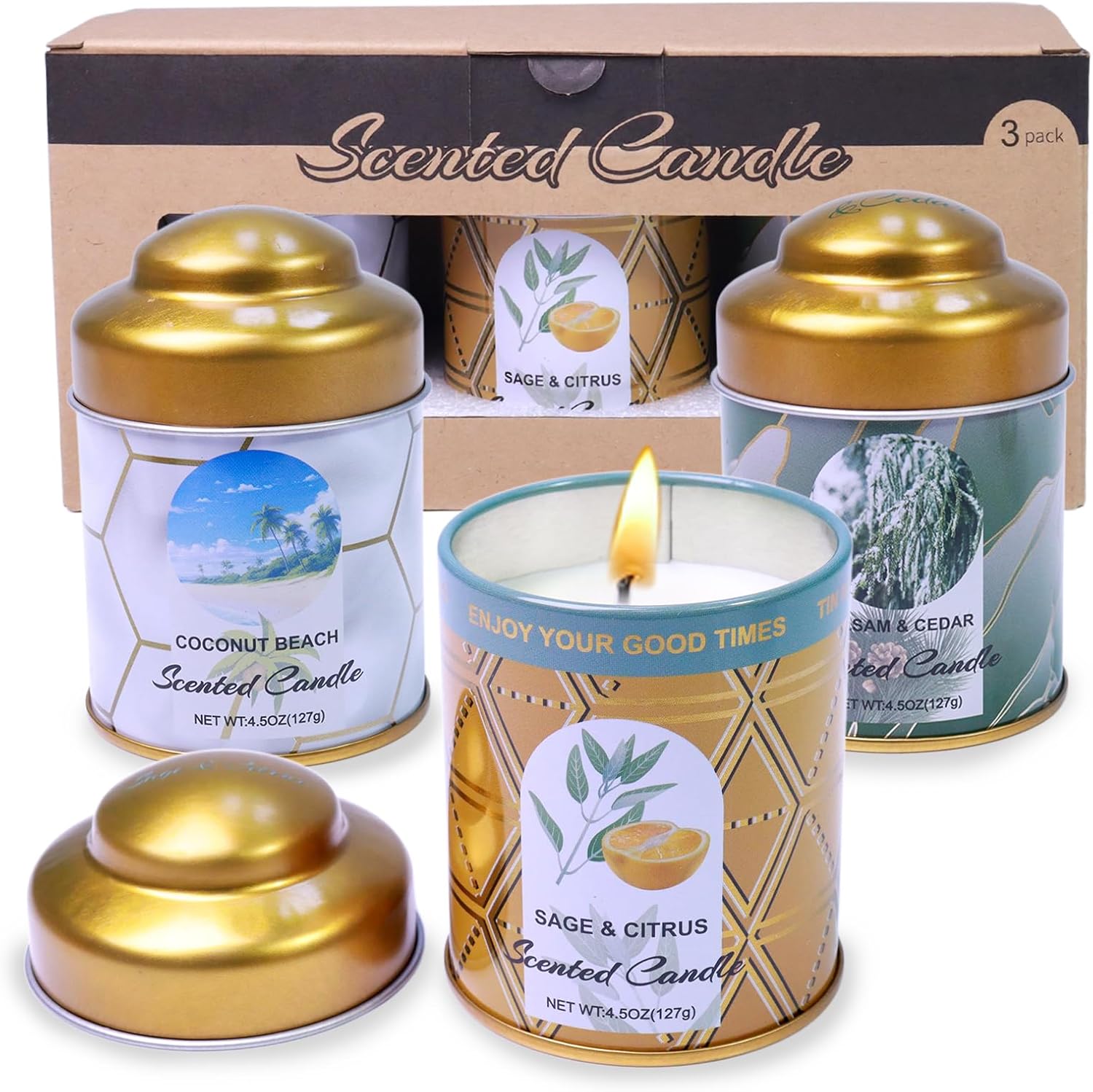 Sage Citrus Aromatherapy Candles 3-Pack for Relaxation and Sleep