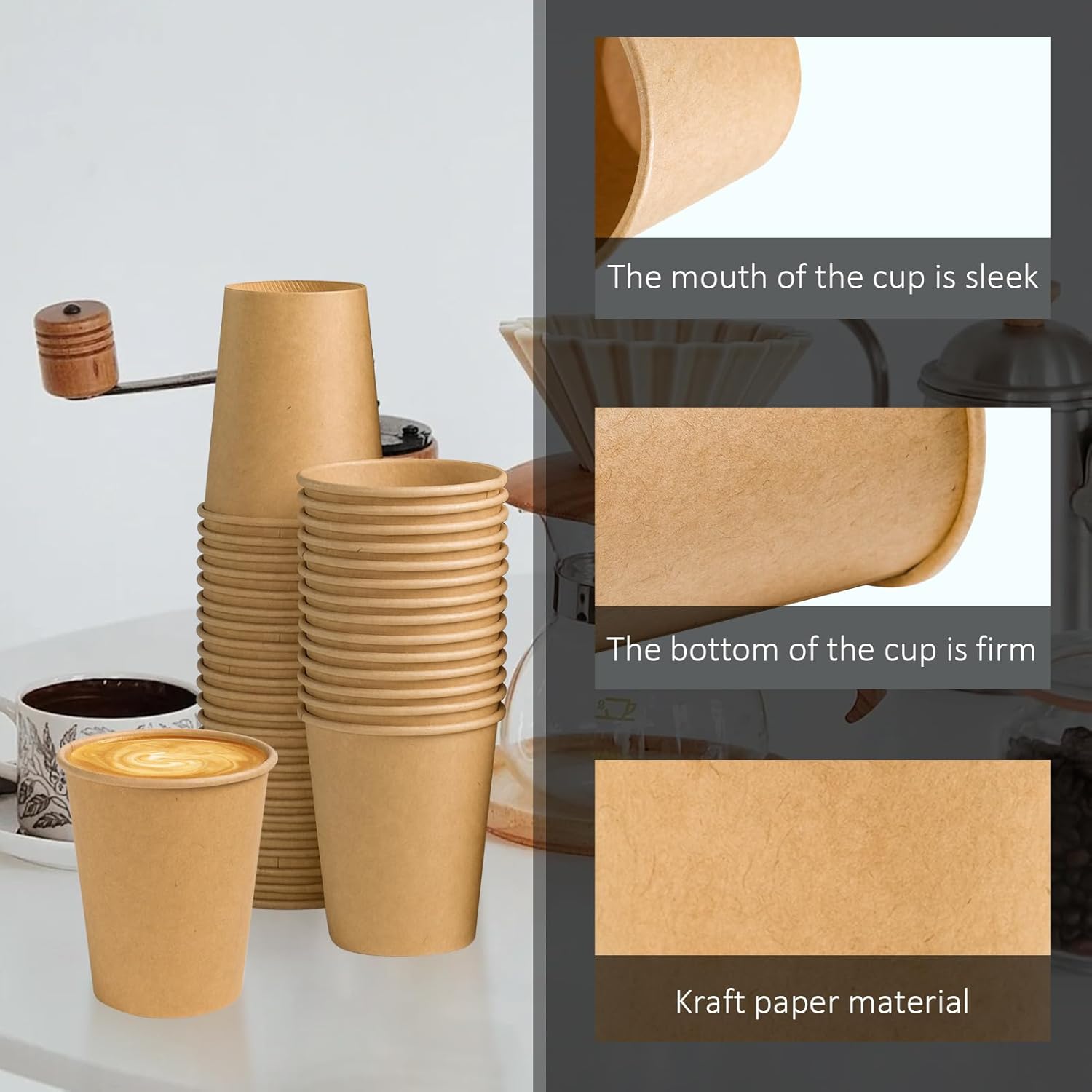 180 Pack 8 oz Brown Kraft Paper Cups for Hot Cold Beverages