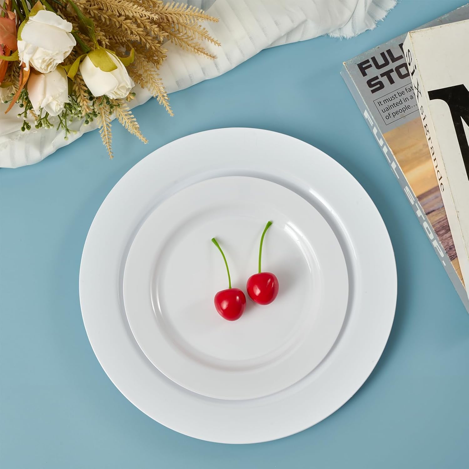FOCUSLINE 100 Count Heavy Duty White Plastic Plates 10 Inch