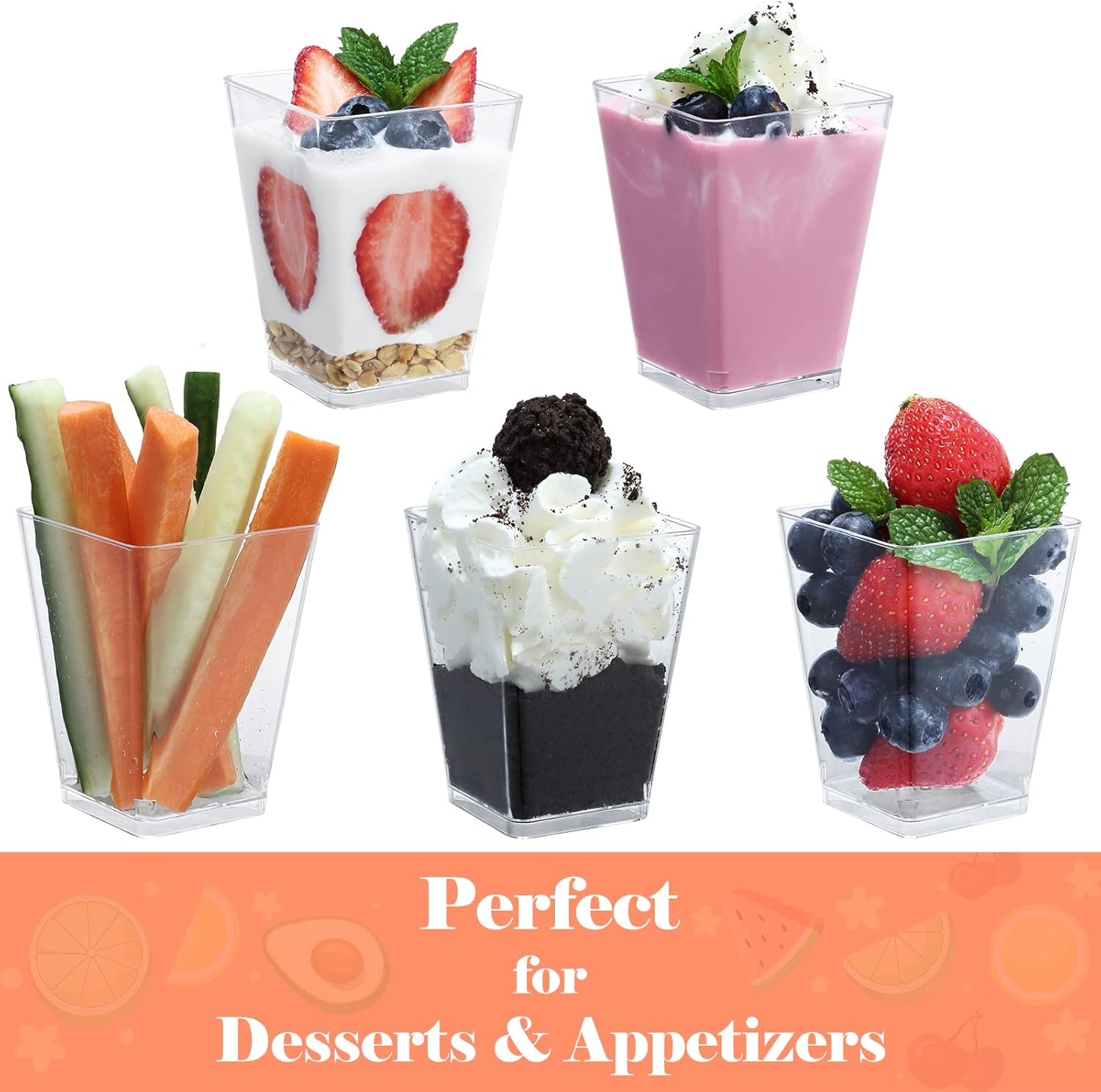 SHOPDAY 5 oz Plastic Dessert Cups 50 Pack with Spoons