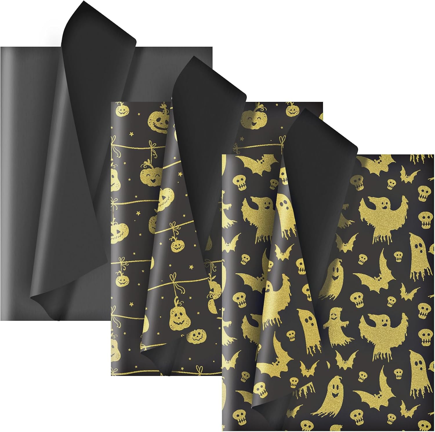 Larcenciel Halloween Tissue Paper 60 Sheets Metallic Ghost Pumpkin Gift Wrap