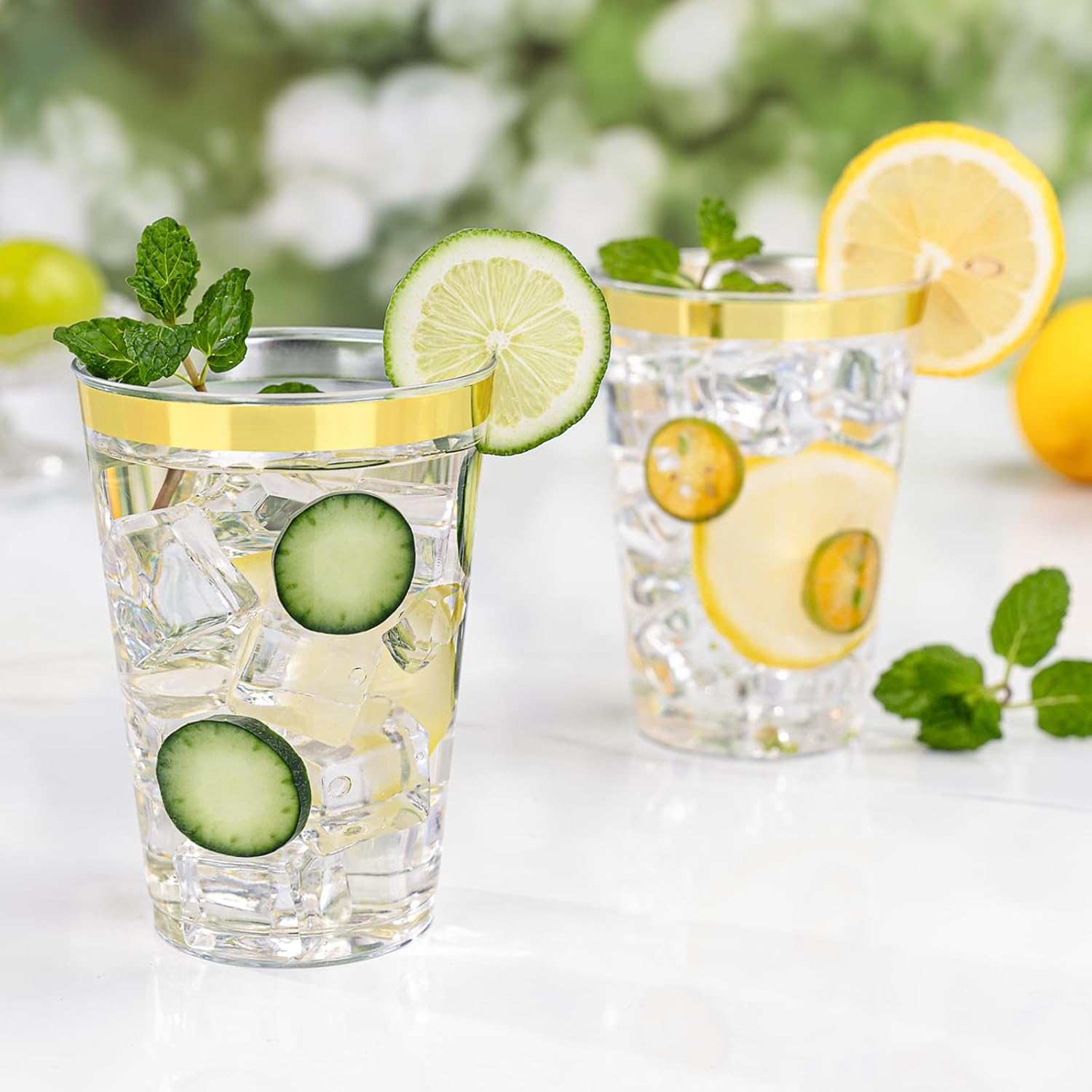 12oz Gold Plastic Cups 100 Pack Party Cocktail Glasses