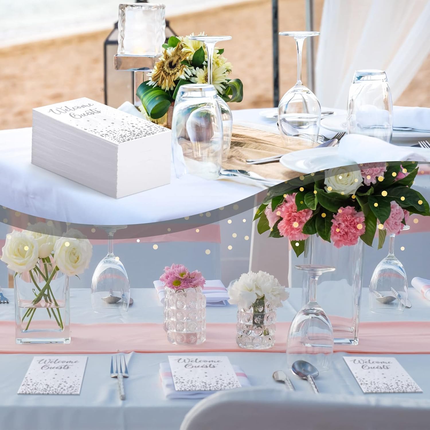 200 Pcs Silver Welcome Guests Napkins for Bathroom and Events