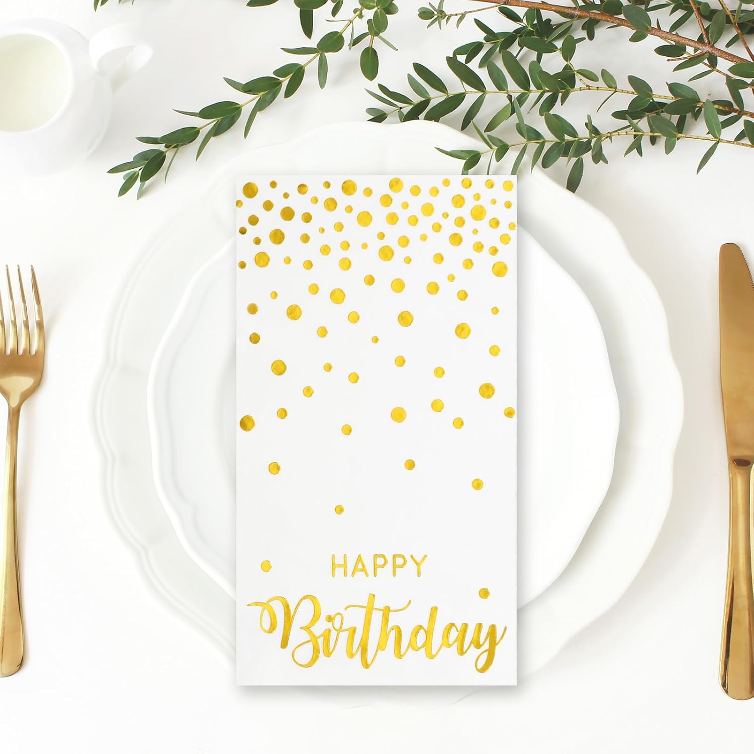 50Pcs Happy Birthday Gold Foil Dots Napkins