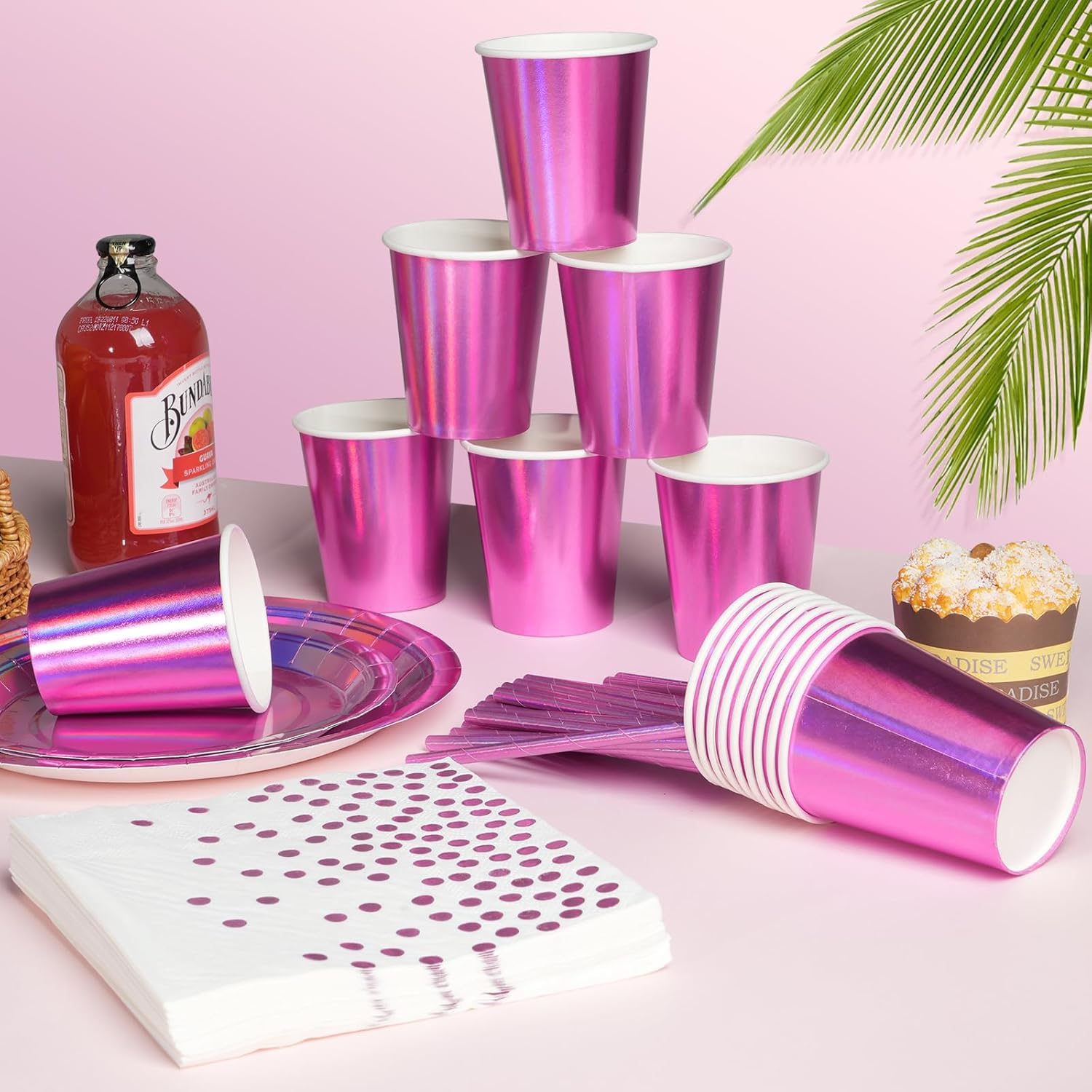 FunnyPars Iridescent Pink Party Plates Set for 25 Guests