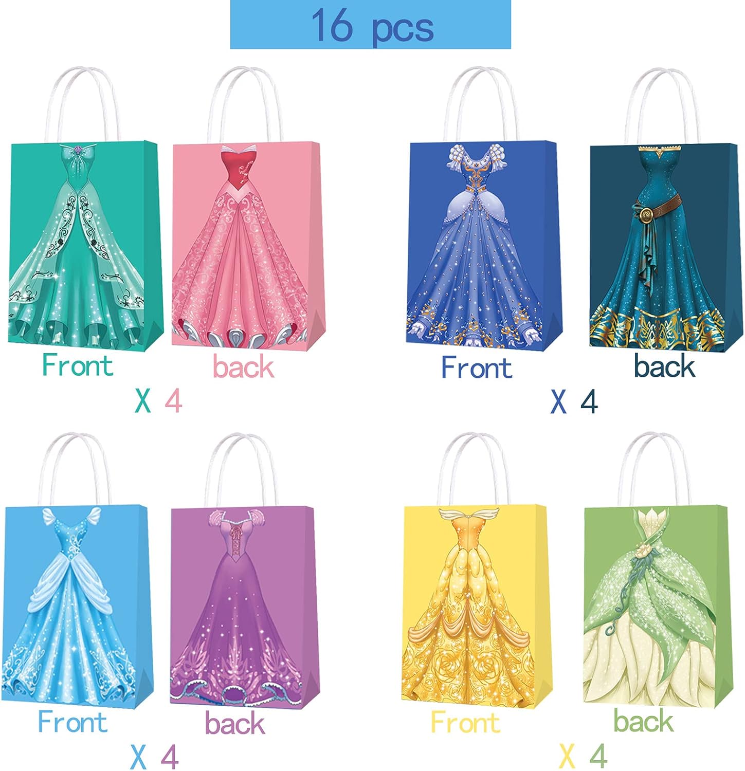 16 Packs Princess Party Gift Bags for Kids and Adults