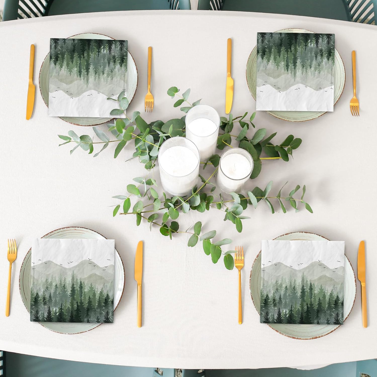 AnyDesign 80 Pack Green Misty Forest Paper Napkins