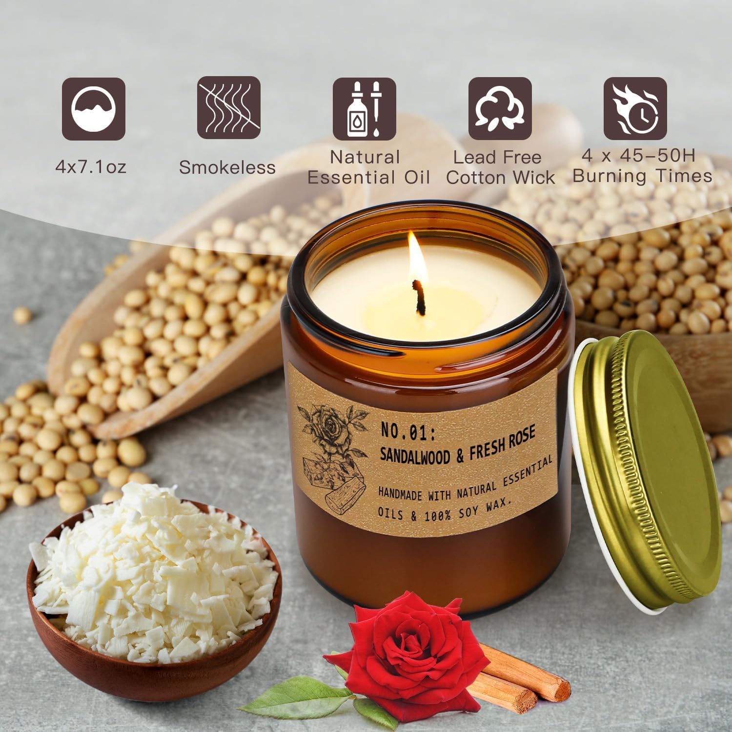 FKJOL 4 Pack Soy Wax Candles Set for Home