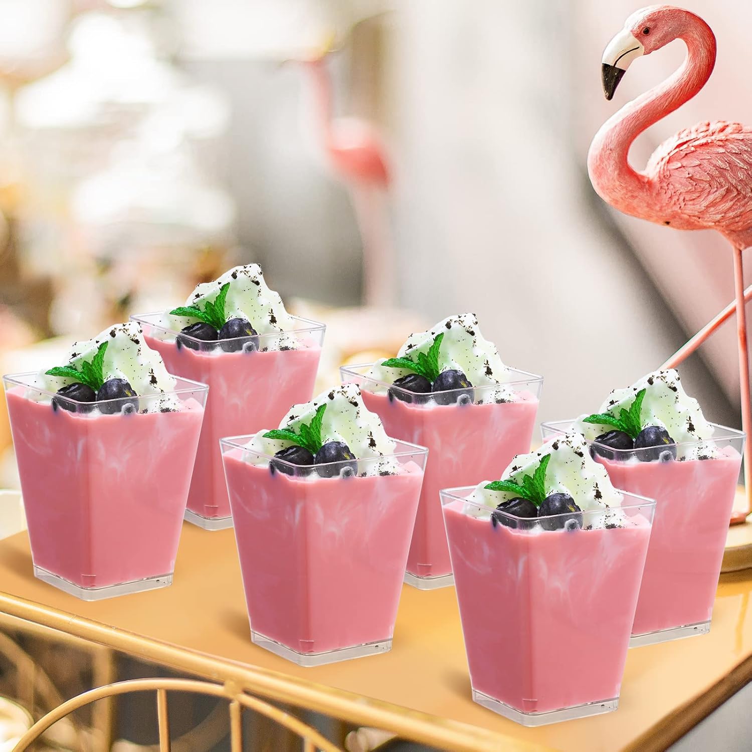 SHOPDAY 5 oz Plastic Dessert Cups 50 Pack with Spoons