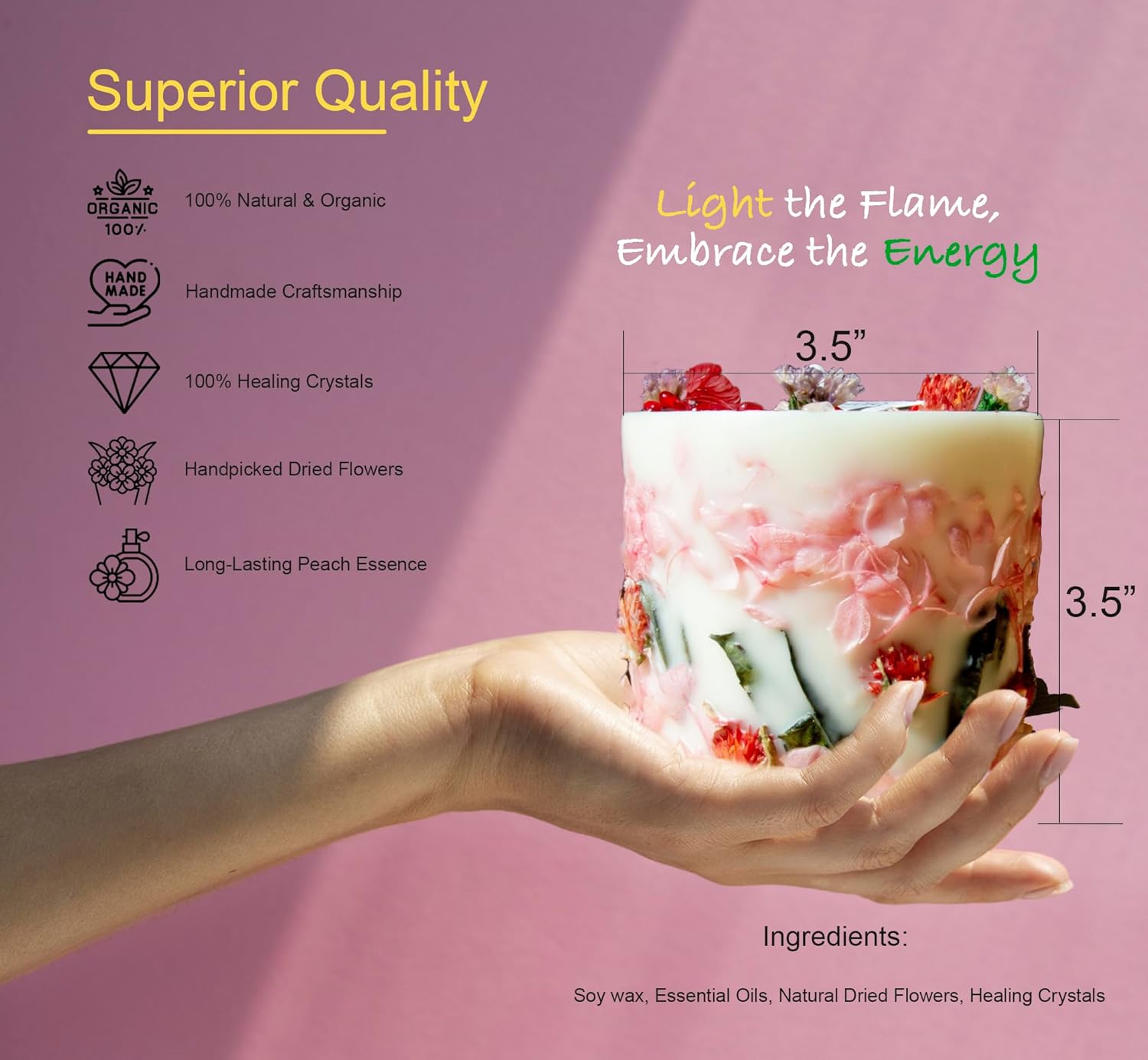 Botanical Crystal Candle with Rose and Forget-Me-Not Flowers