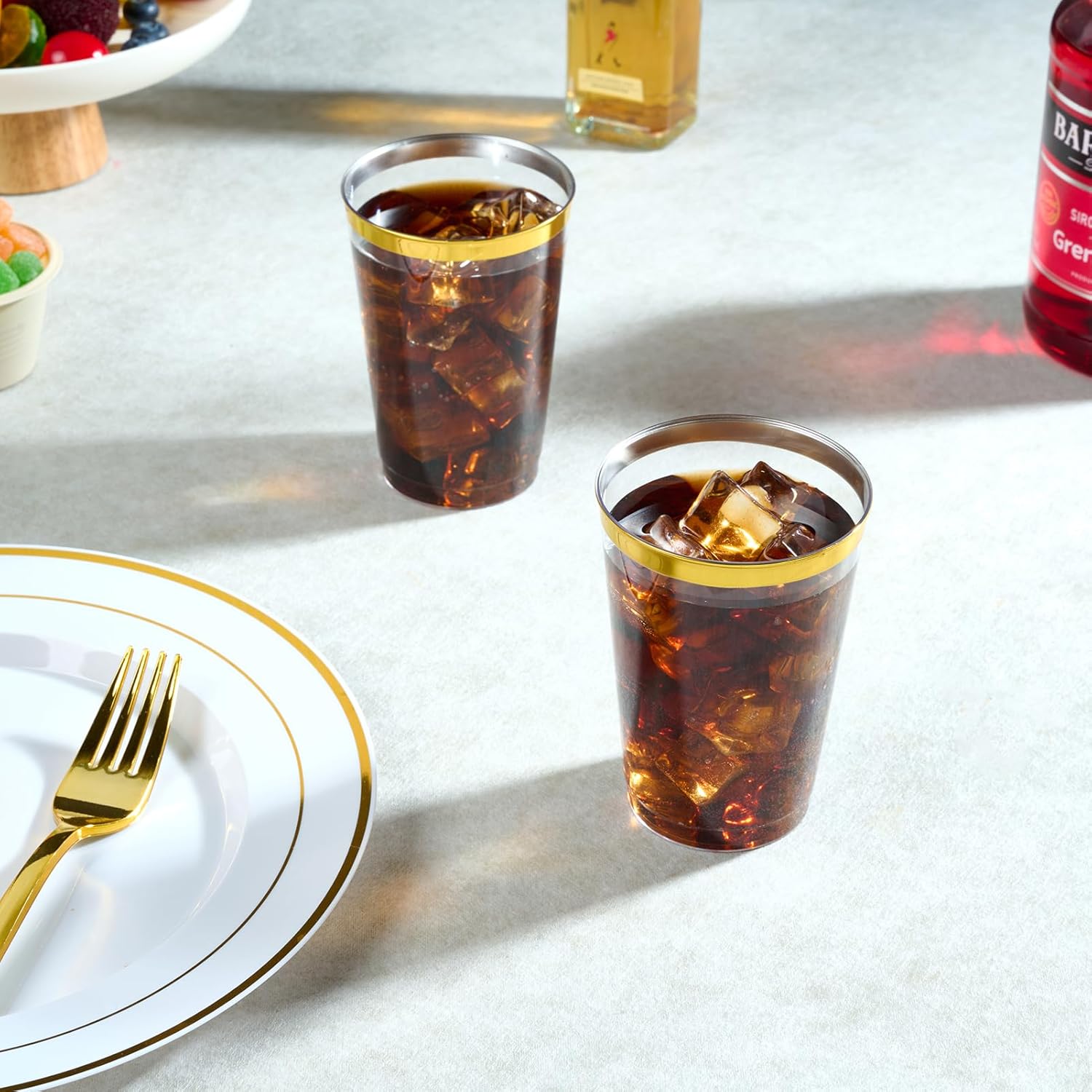 FOCUSLINE 200 Pack 12 oz Gold Rim Plastic Cups