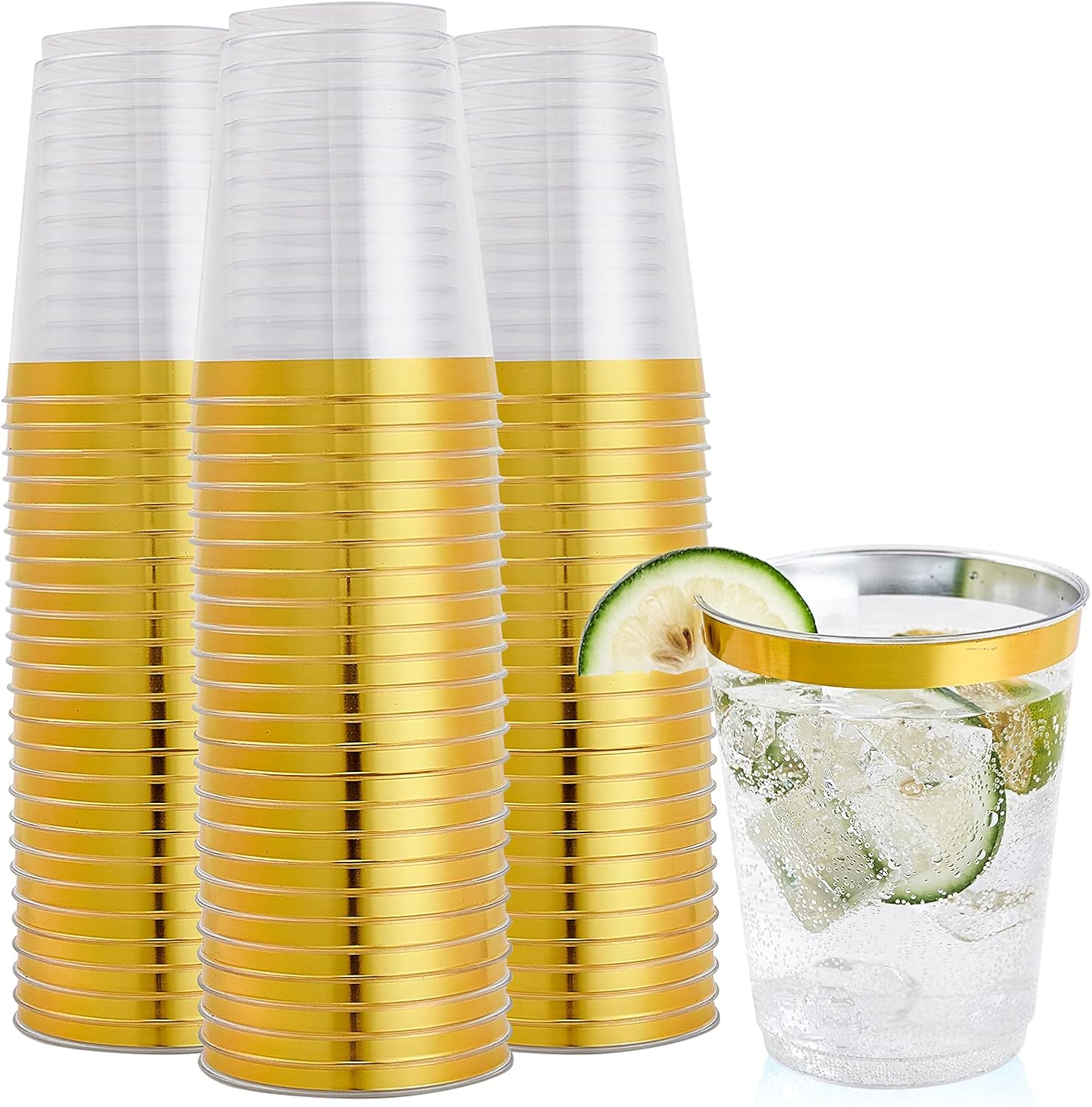 FOCUSLINE 10 oz Gold Rimmed Plastic Cups 100 Count