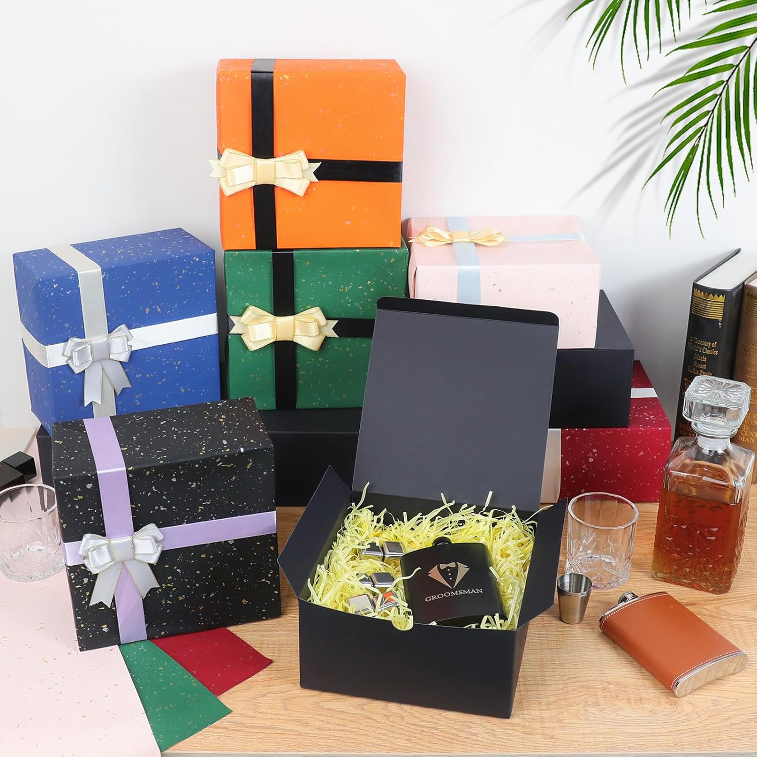 YUEFANBOX Black Gift Boxes 10 Pack 8x8x4 Inches