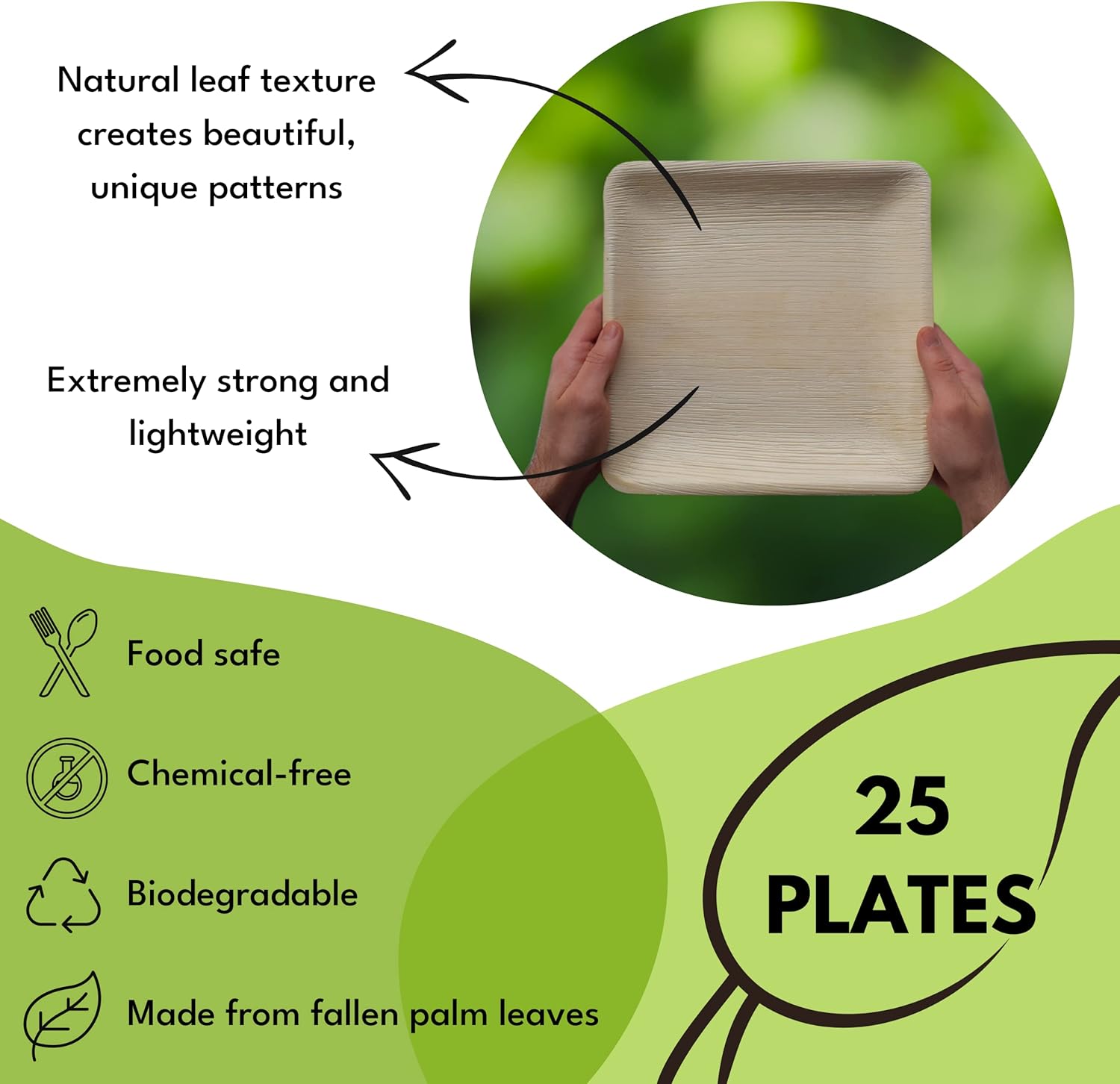 Naturally Chic Palm Leaf Plates 50-Pack 10 7 Inch Square