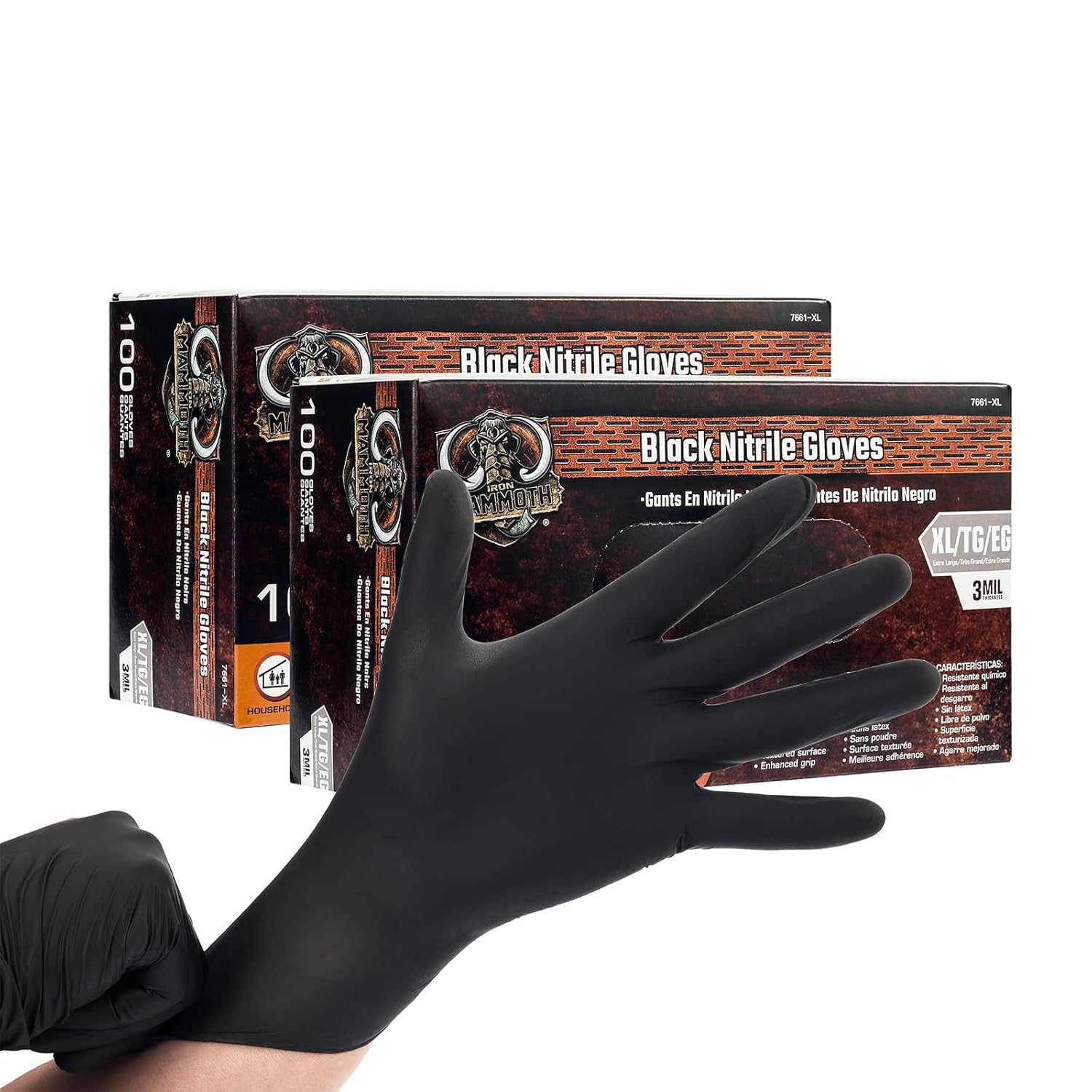 IRON MAMMOTH Nitrile Gloves 100 Count Disposable Black Cleaning