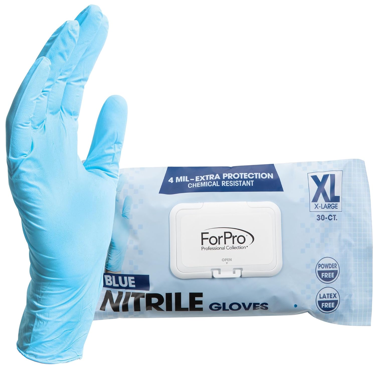 ForPro Professional Collection Nitrile Gloves 4 Mil Blue X-Large 30 Count