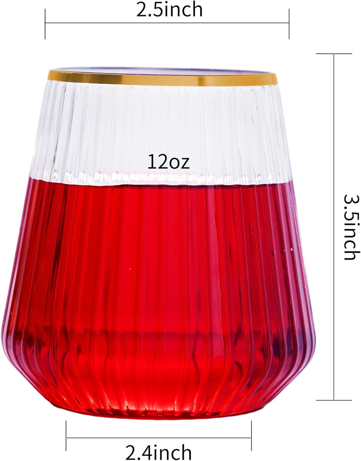 N9R 24 Pack Clear Plastic Wine Cups with Gold Rim