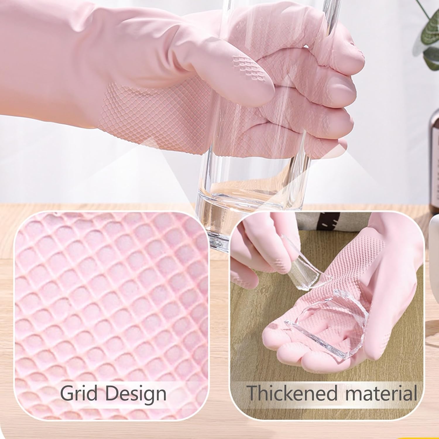 3 Pair Dishwashing Gloves Longer Thicker Rubber Gloves