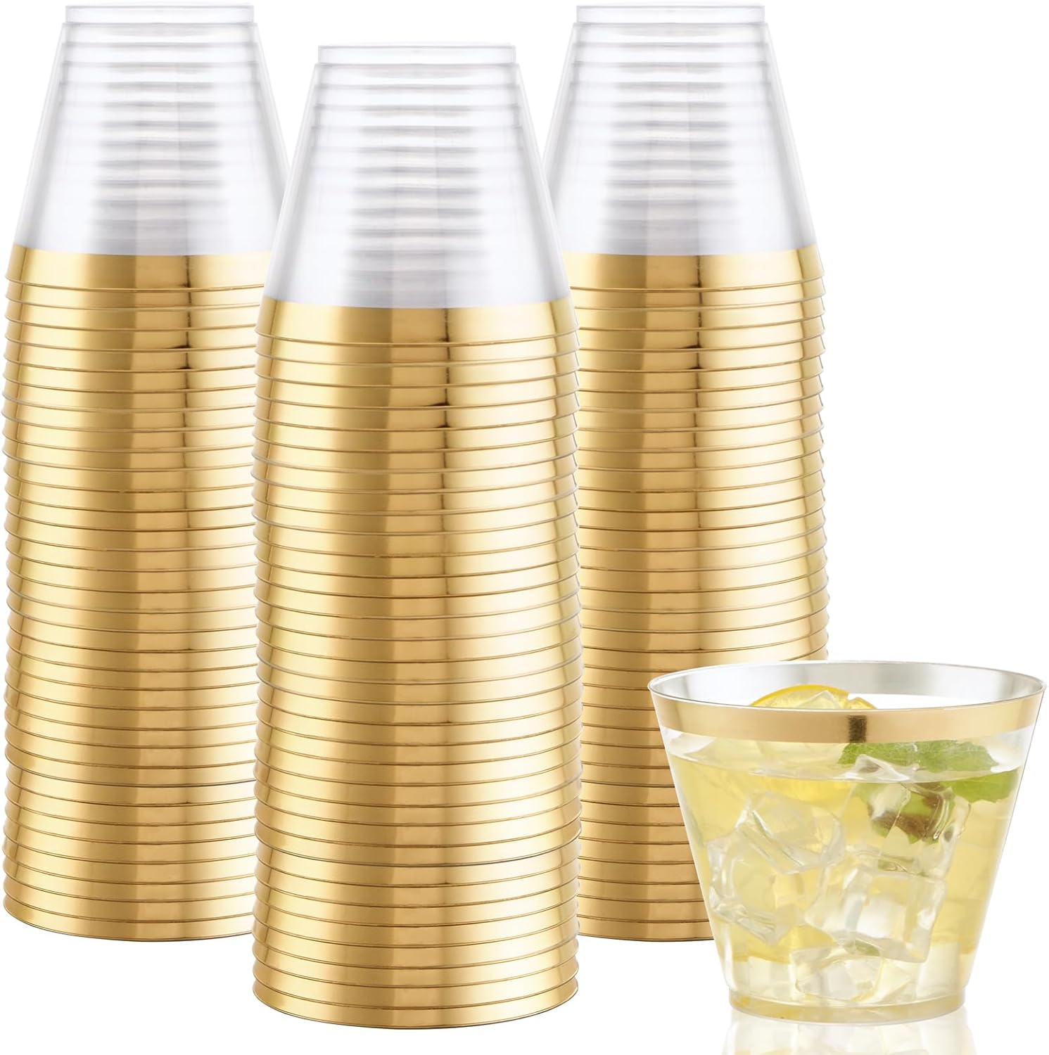Hioasis 200Pcs 9OZ Clear Cups with Gold Trim