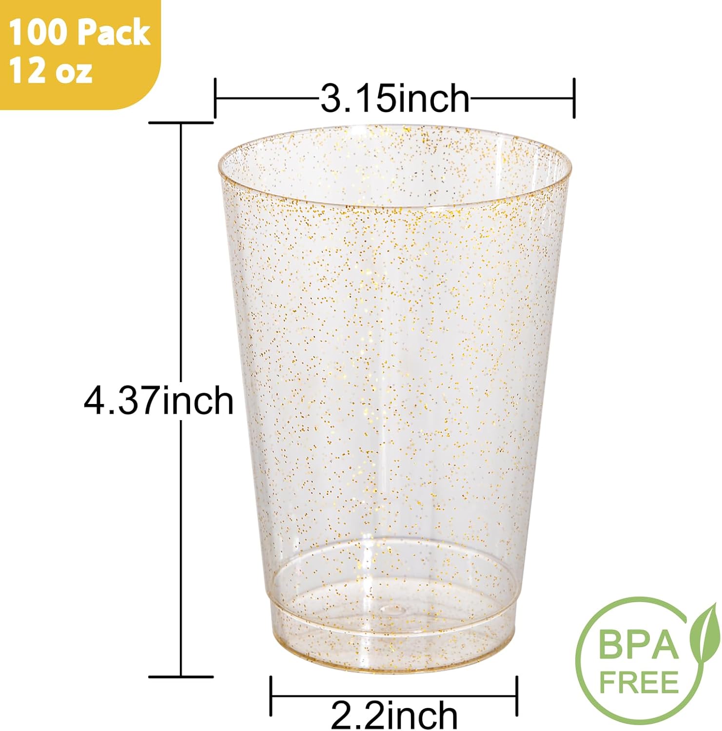 100 Pack Gold Glitter 12 Oz Party Cups for Events