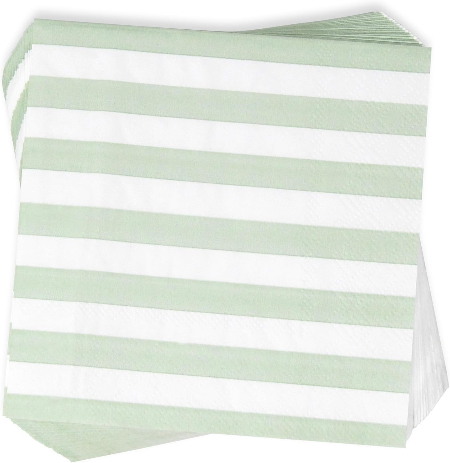 100 Pcs Sage Green White Stripe Cocktail Napkins for Party Supplies