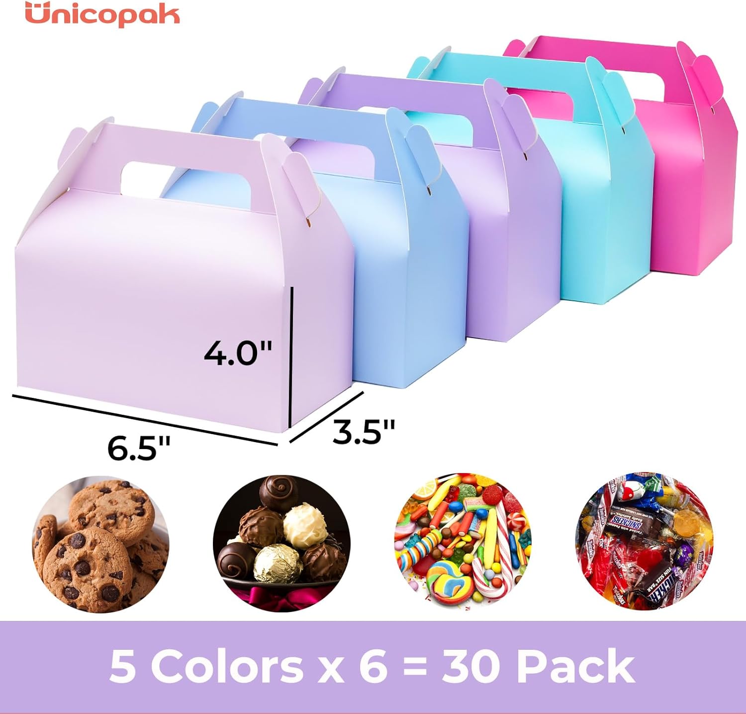 UnicoPak 30 Pack Pastel Gable Treat Boxes