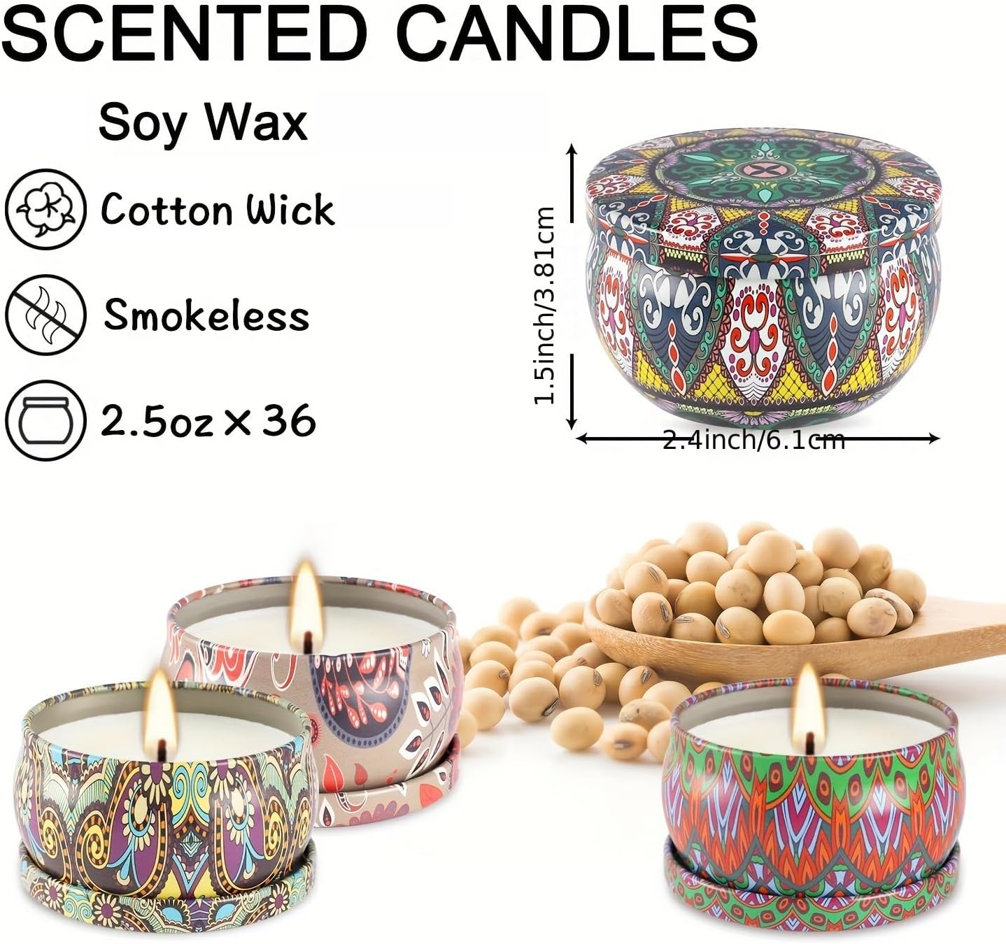 Scented Candles Gift Set of 36 25oz Travel Tins with Relaxing Scents