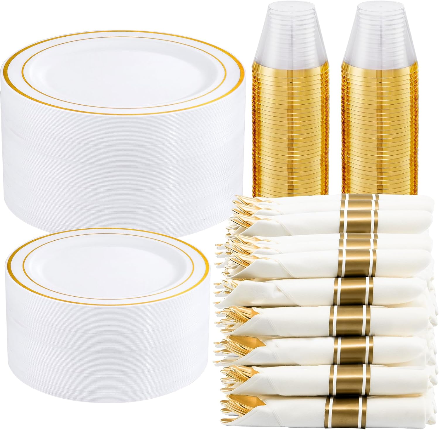 WELLIFE 350-Piece Gold Disposable Plates Cutlery Set