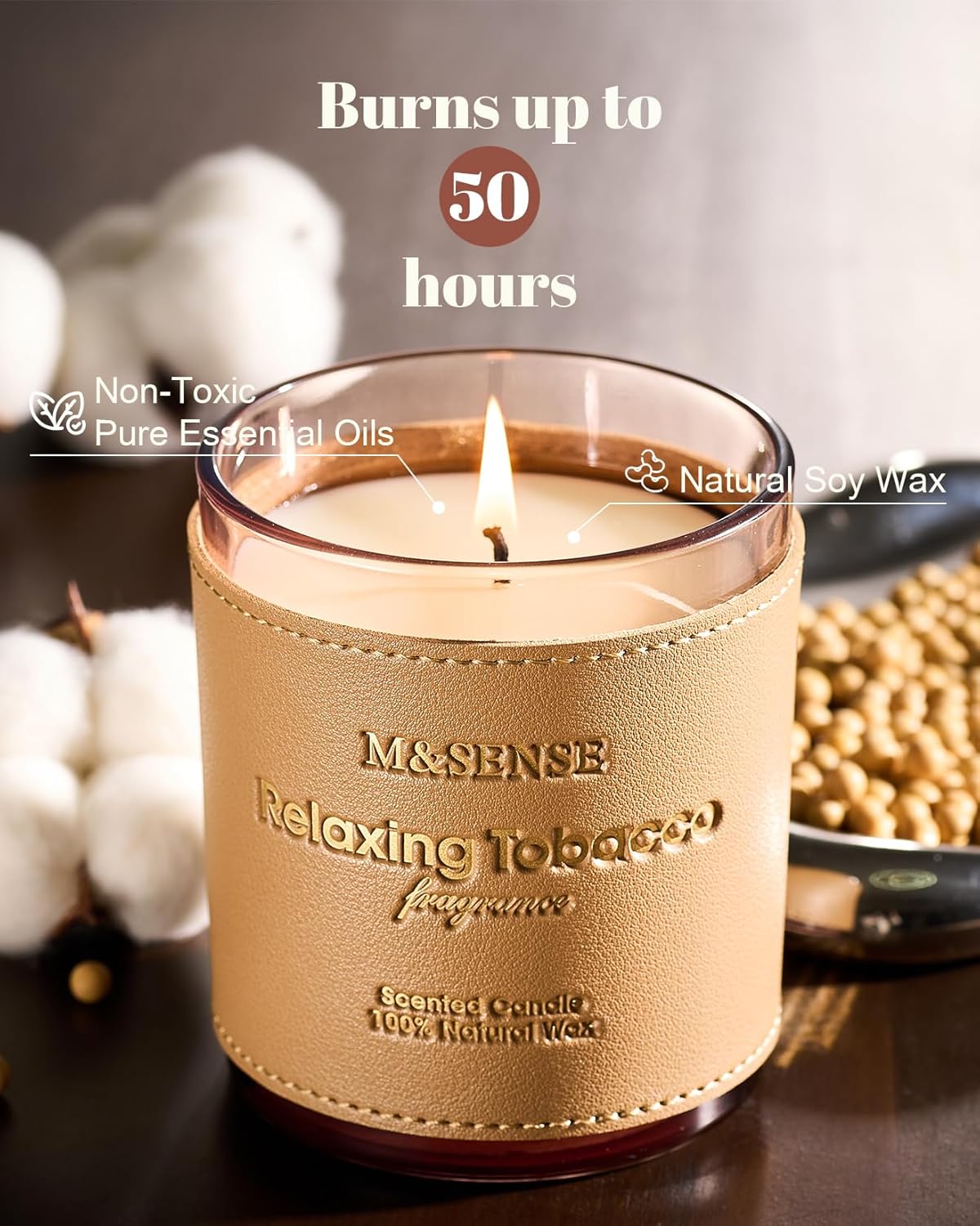 MSENSE Cinnamon Tobacco Scented Candle 10oz 42-Hour Burn