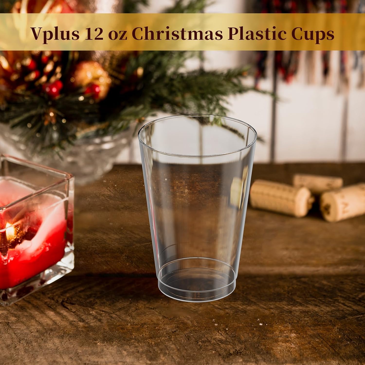 Vplus 150 Pack 12 OZ Reusable Clear Plastic Cups for Parties