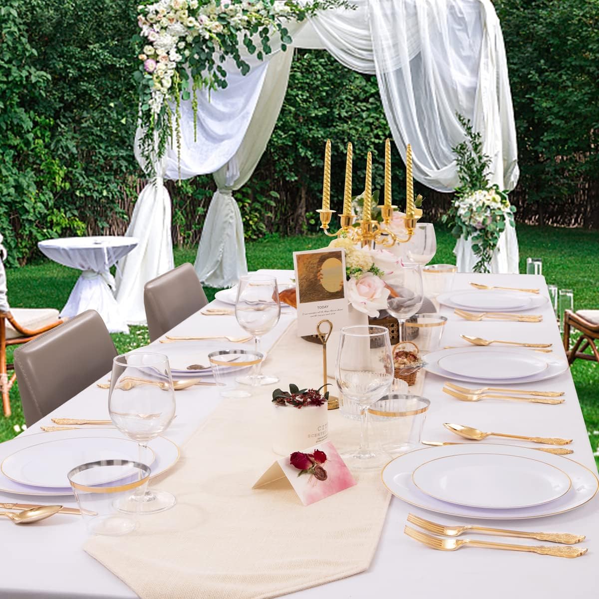 KIRE 100PCS Disposable Plates - White with Gold Rim for Party and Wedding