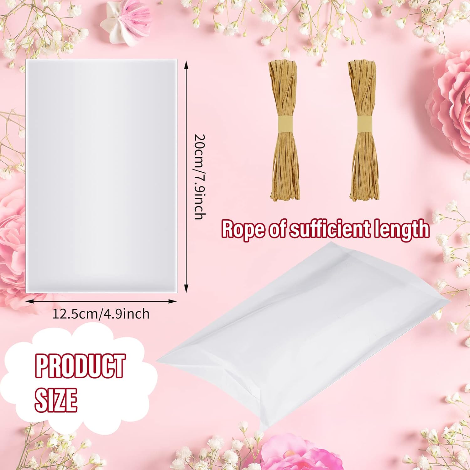 Tudomro 100 Pcs Clear Cellophane Soap Bags with Raffia Rope