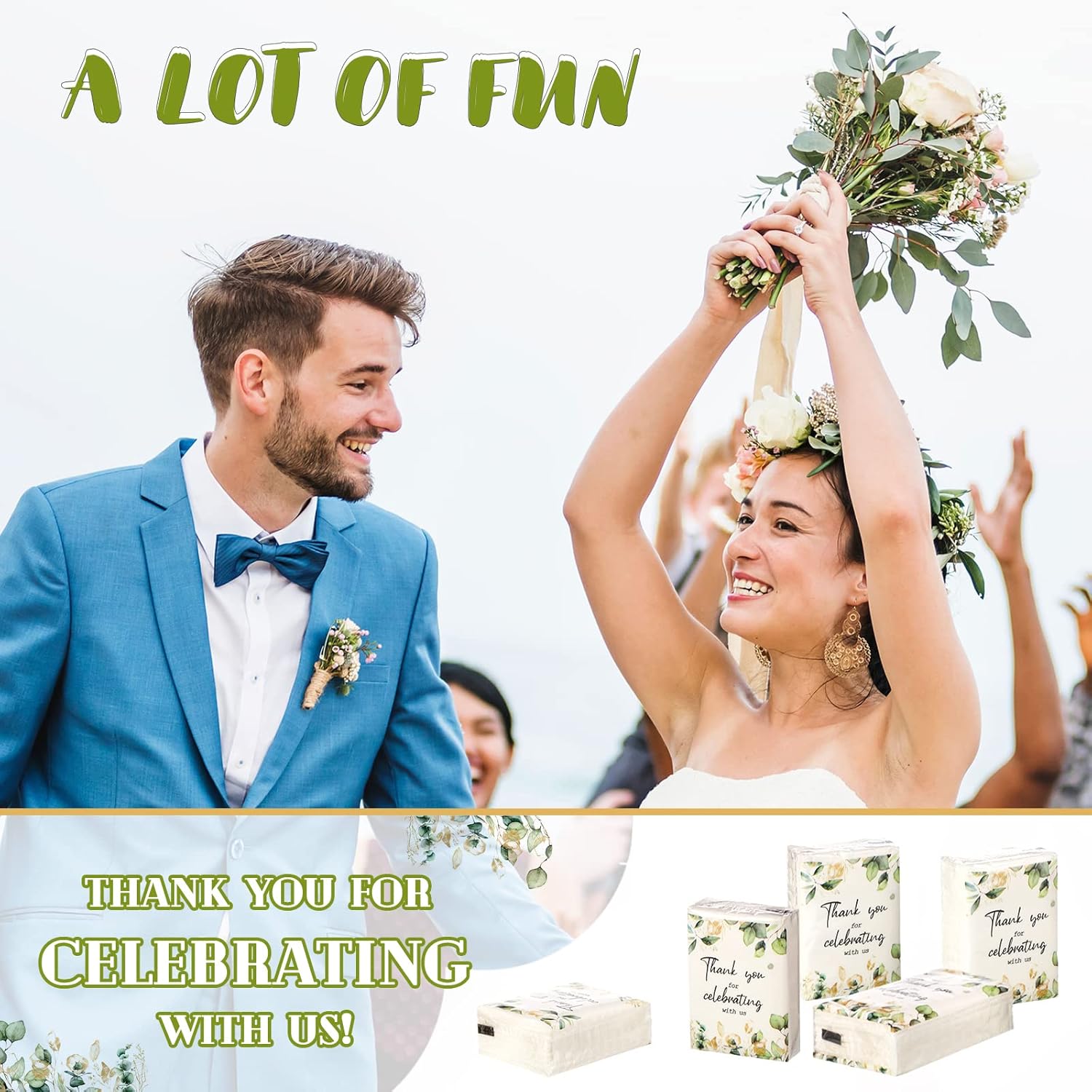 100 Pcs Eucalyptus Pocket Wedding Tissues