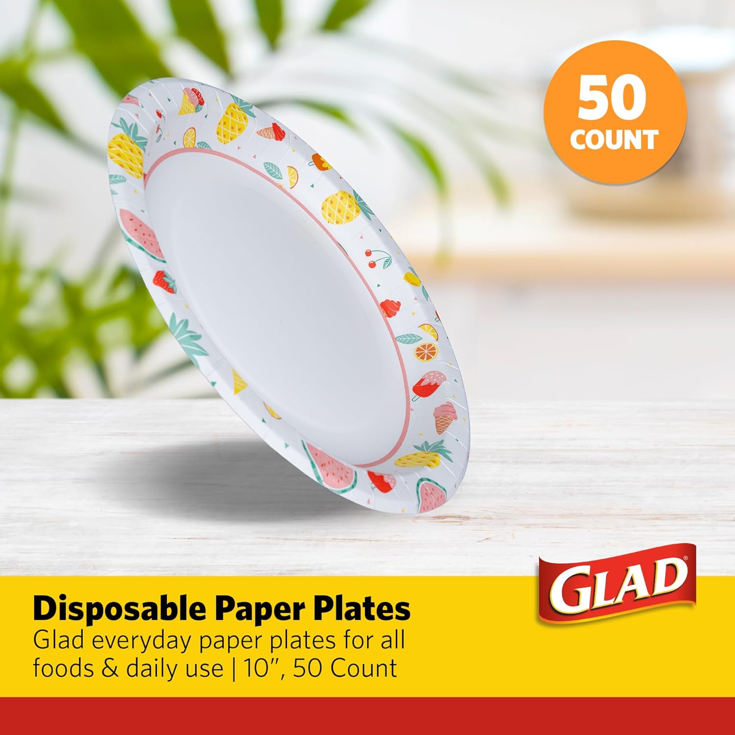 Glad Round Disposable Paper Plates Picnic Pattern 10 Inch 50 Count