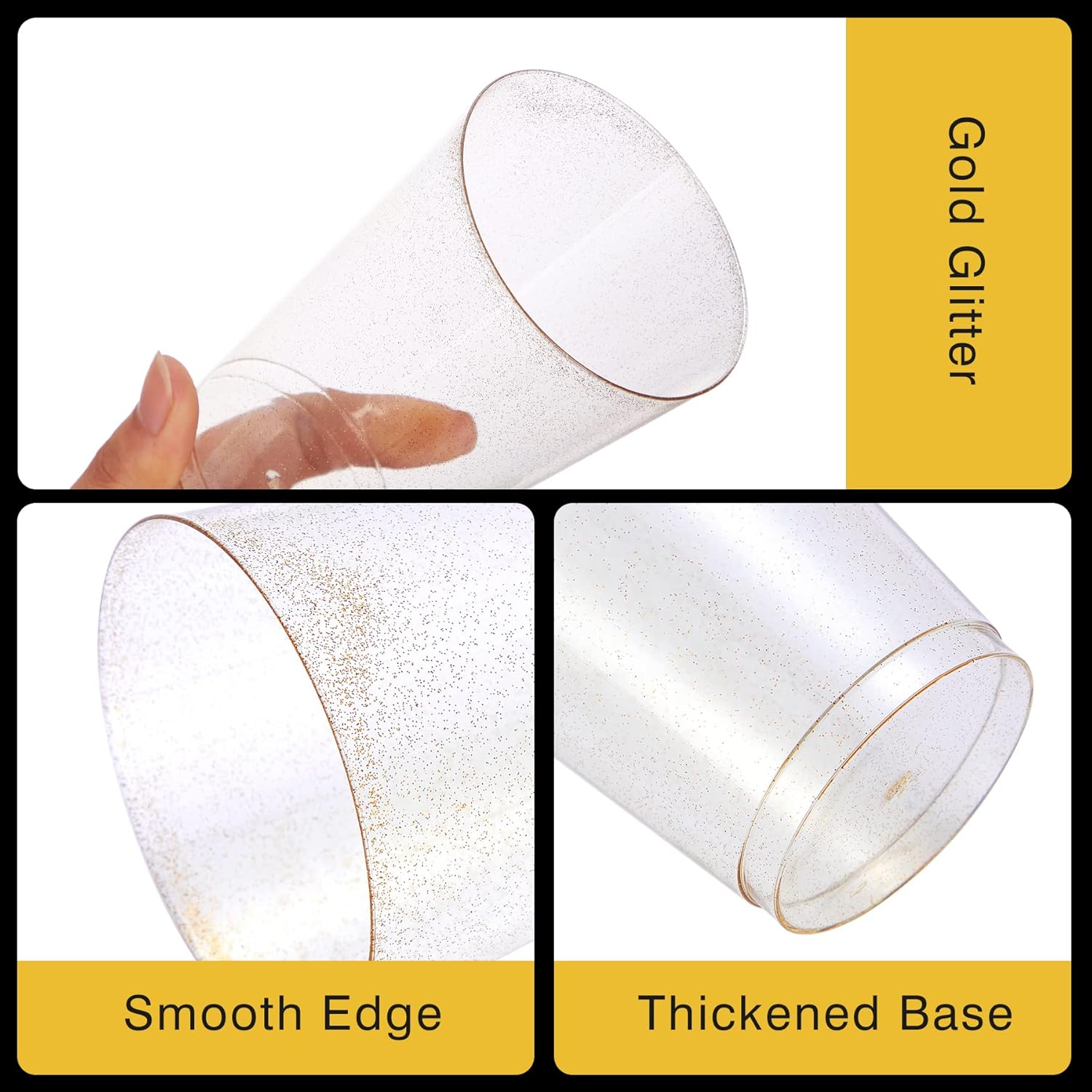 N9R 100PCS 12oz Gold Glitter Plastic Cups for Parties