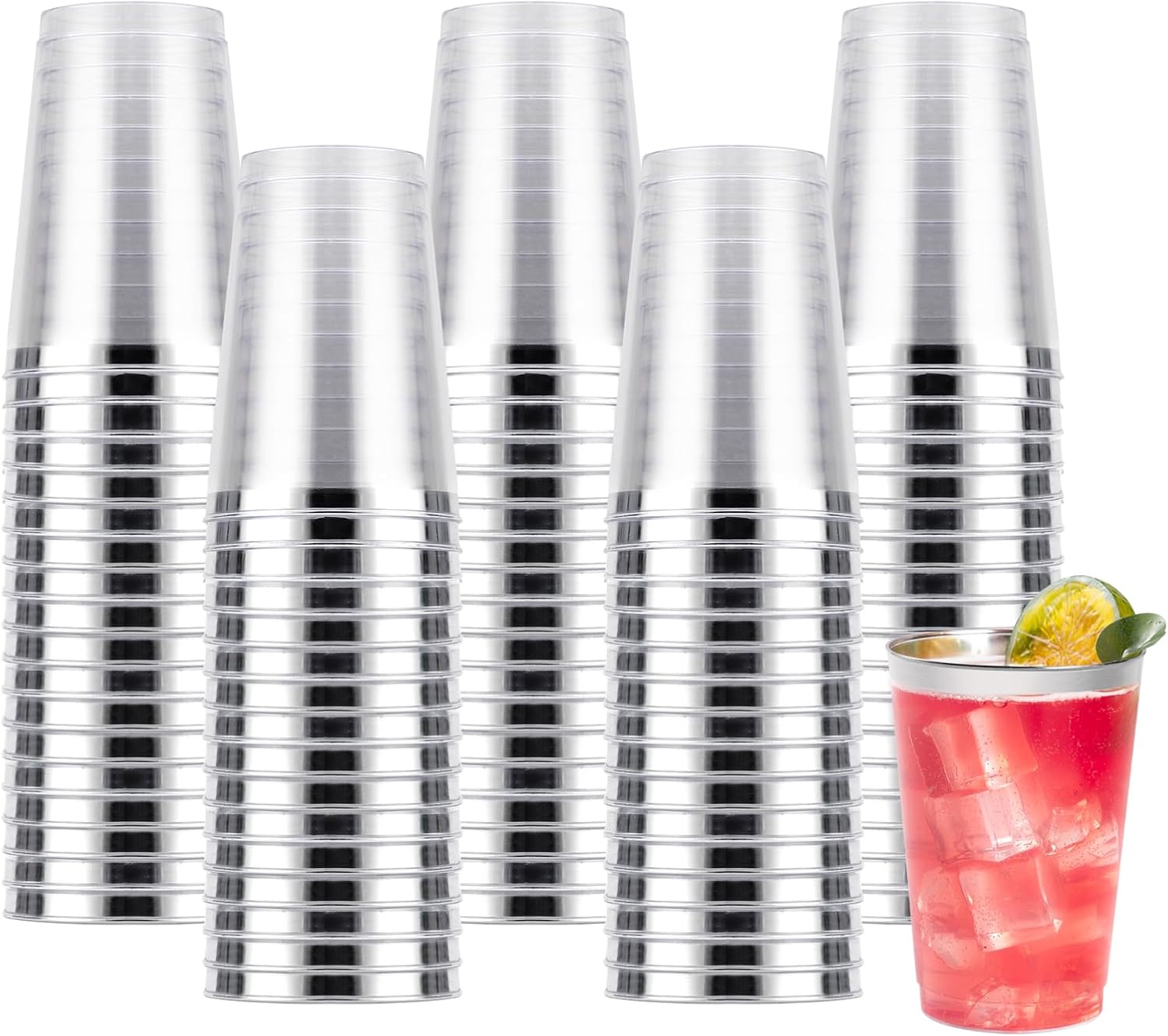 Goodluck 100PCS 12oz Silver Plastic Cups for Party