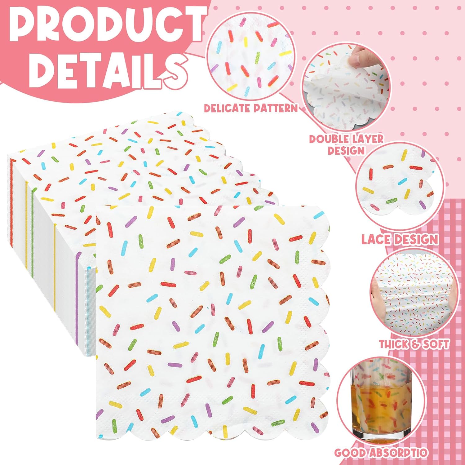 Crtiin 100 Pcs Scalloped Donut Napkins Party Supplies White