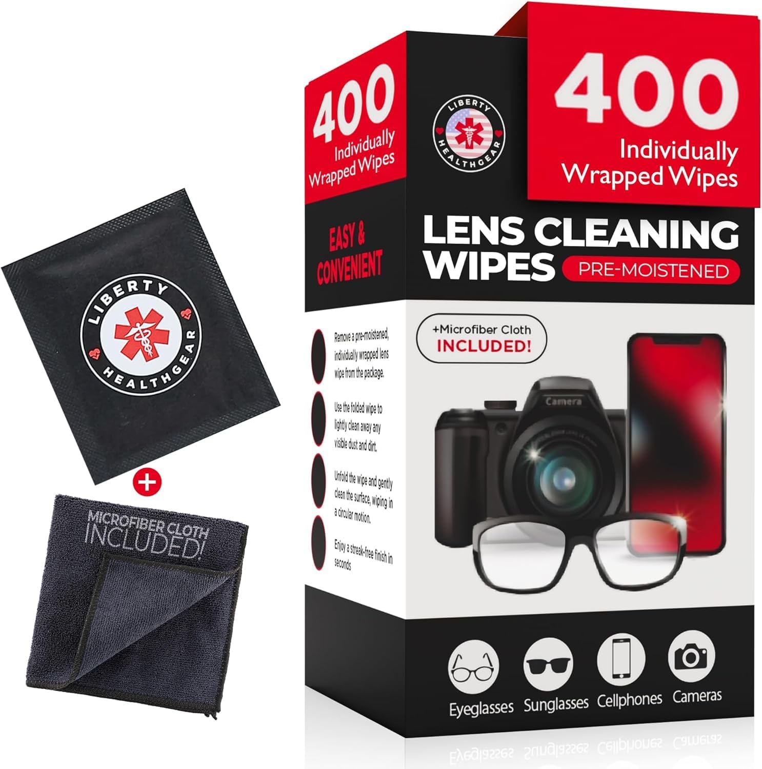 400 Count Eyeglass Wipes with Microfiber Cloth