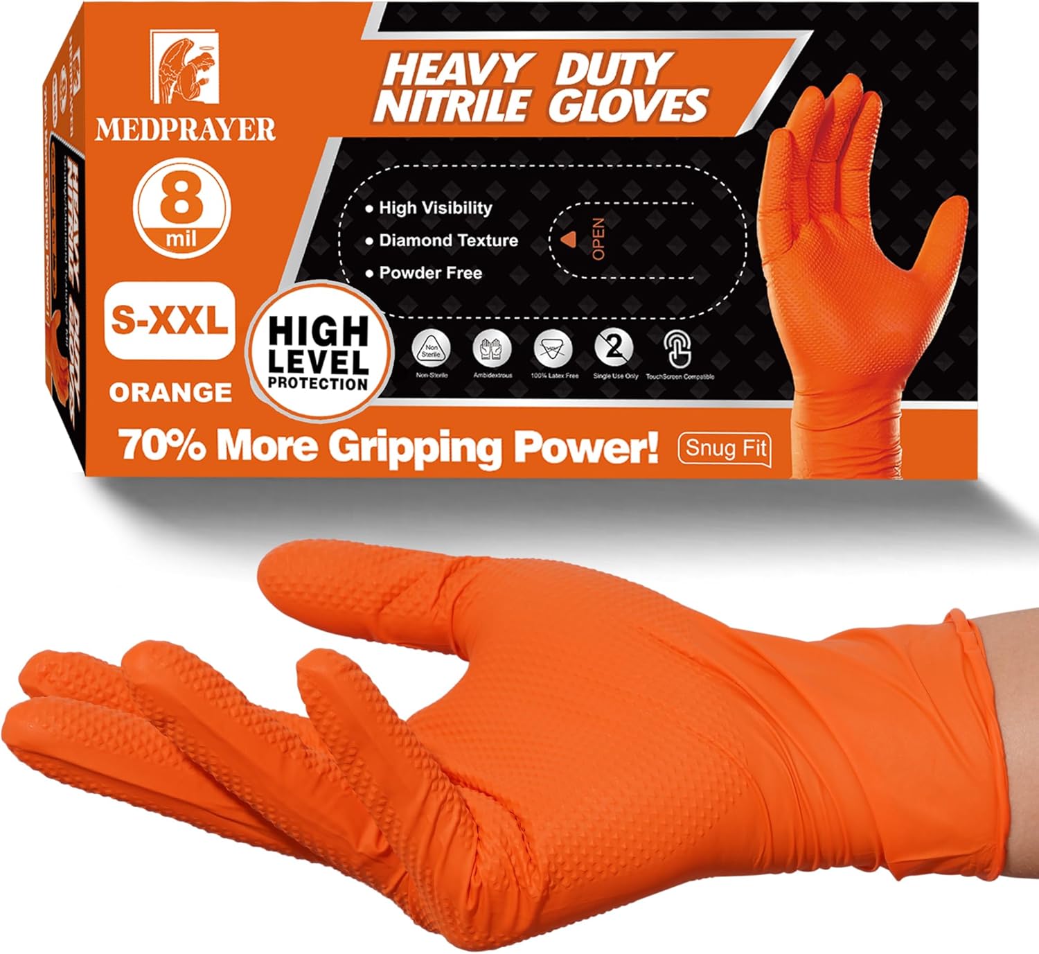Industrial Nitrile Gloves 8 Mil Heavy Duty Orange