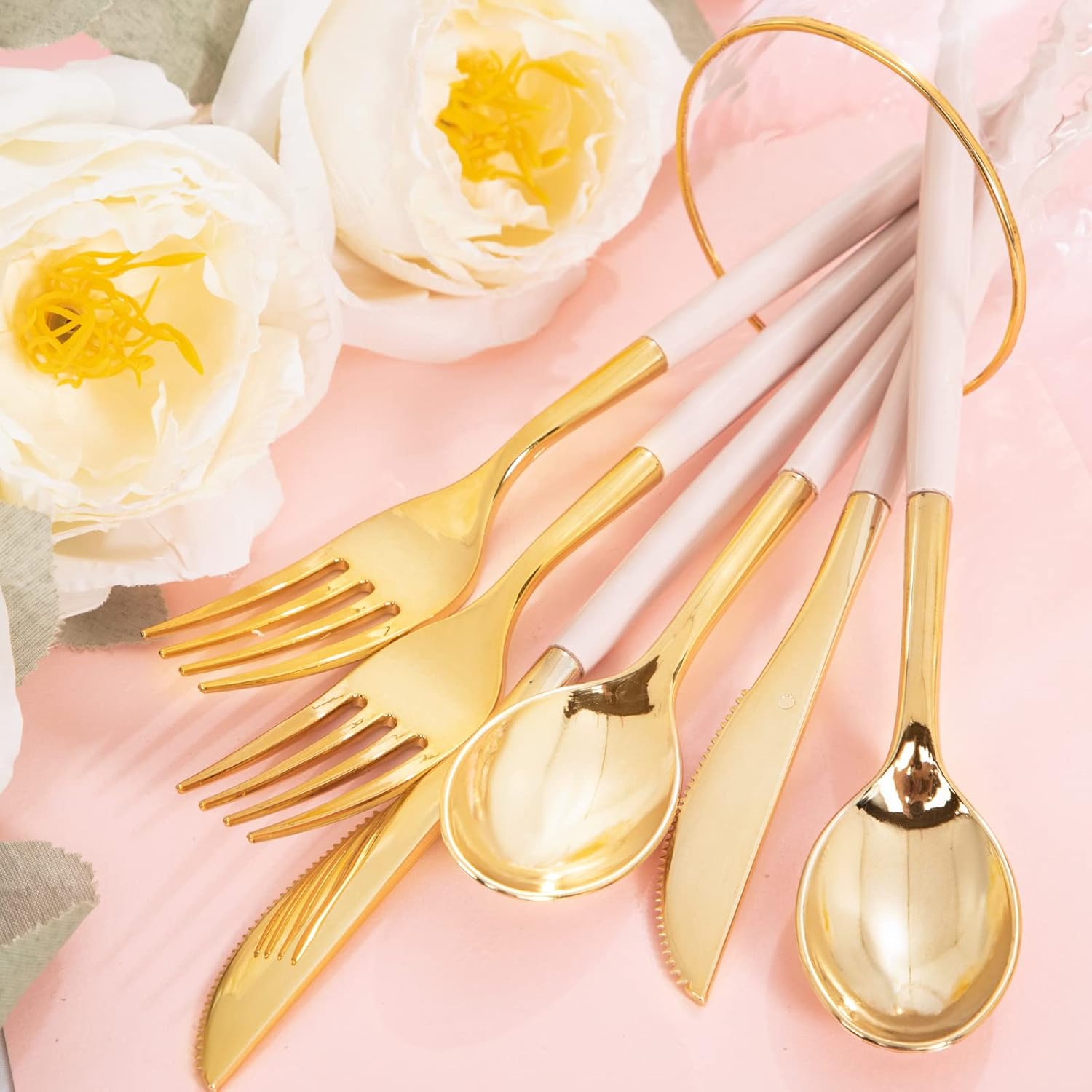 Rubtlamp 90Pcs Gold Plastic Silverware Set