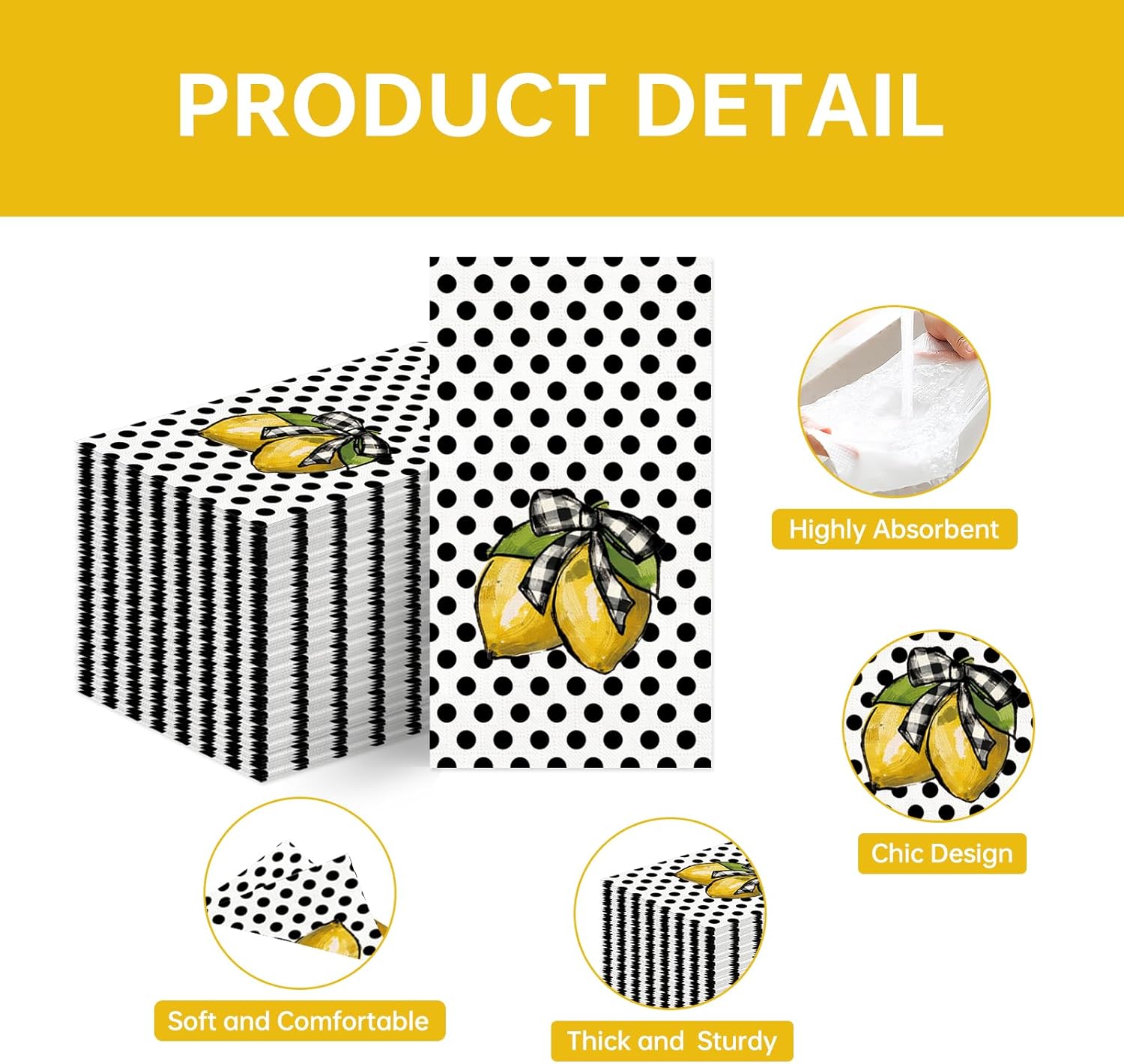 TAJWE 100 Count Black Polka Dots Disposable Napkins