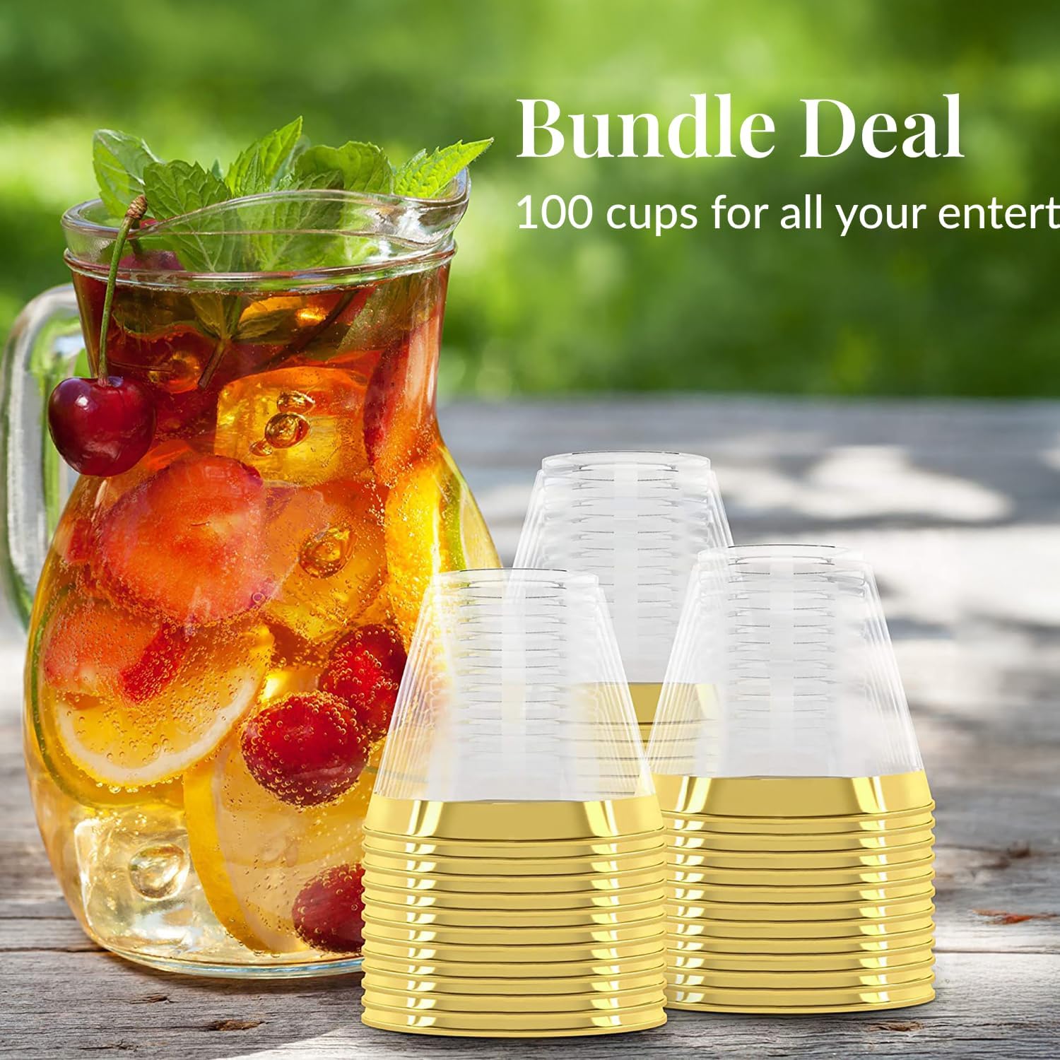 Prestee 100-Pack 9oz Gold Rimmed Plastic Cups