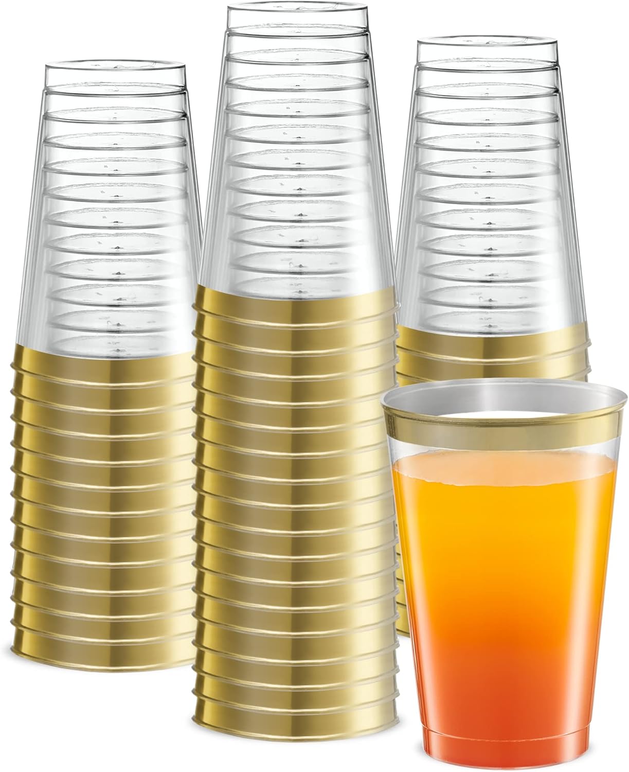 Disposable 12 oz Crystal Clear Plastic Tumblers With Gold Rim Pack of 50