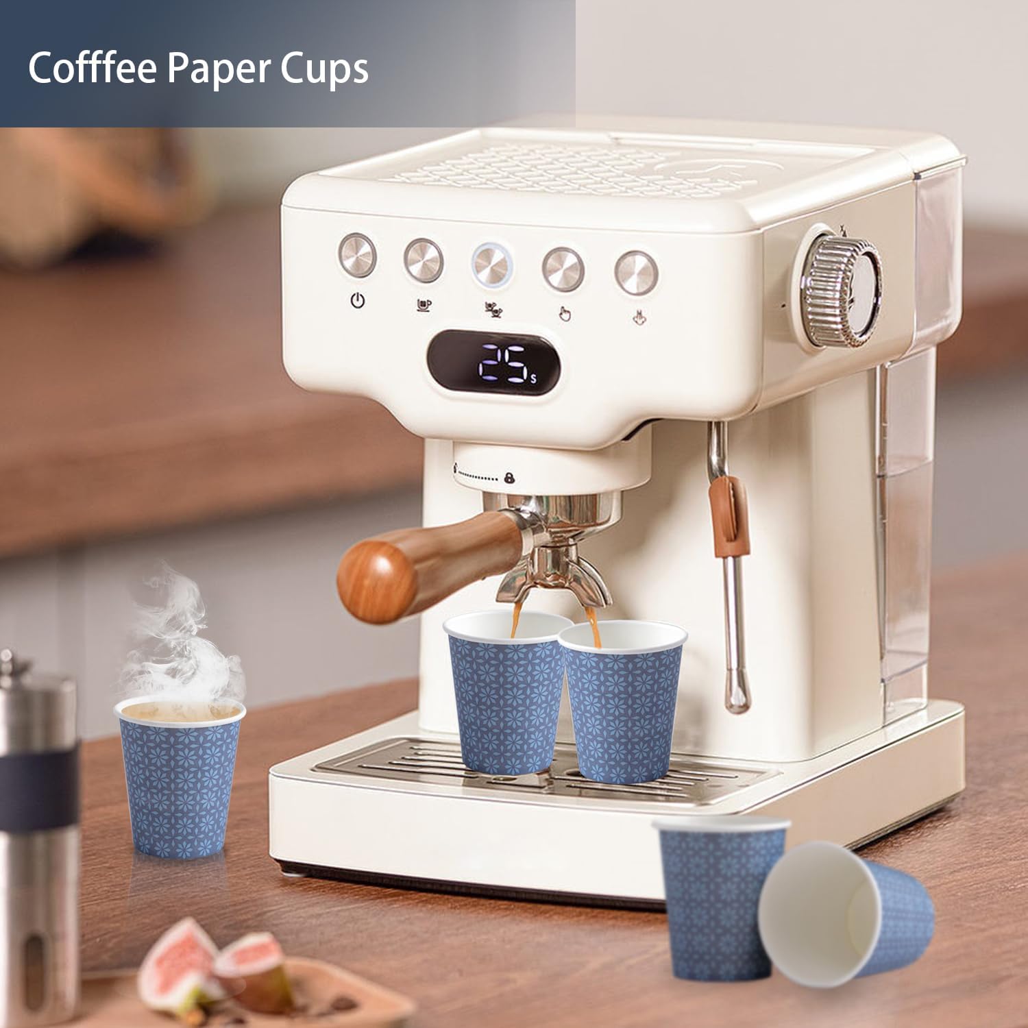 300 Pack Paper Cups 8 Oz Leak Proof Navy Floral Design
