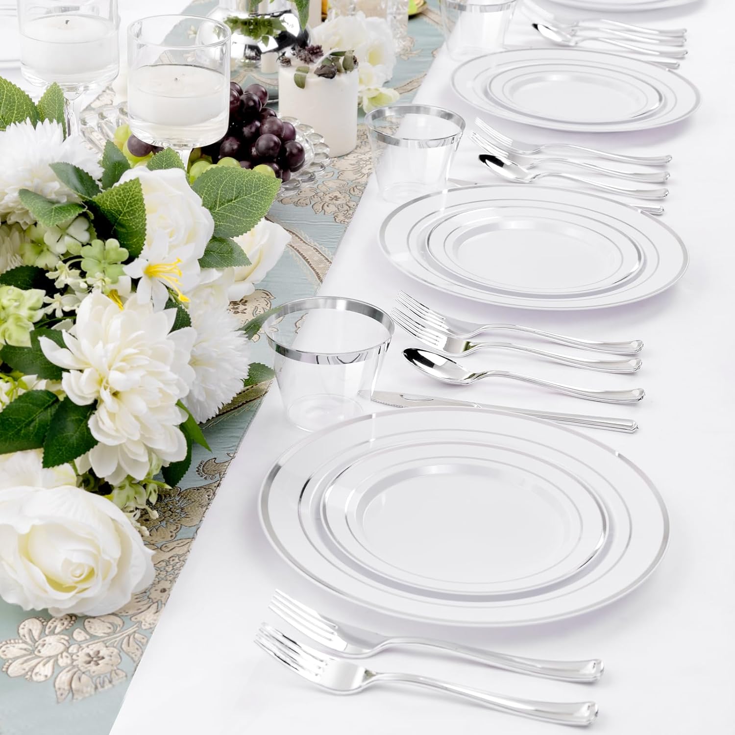 WELLIFE 600 PCS Silver Disposable Dinnerware Set for 100 Guests